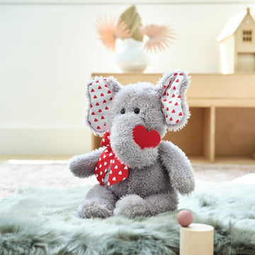 Bearington Hugh Loves You Elephant Stuffed Animal - 13" Cuddly Valentines Stuffed Animal with Soft Grey Fur and Heart Details - Adorable Elephant