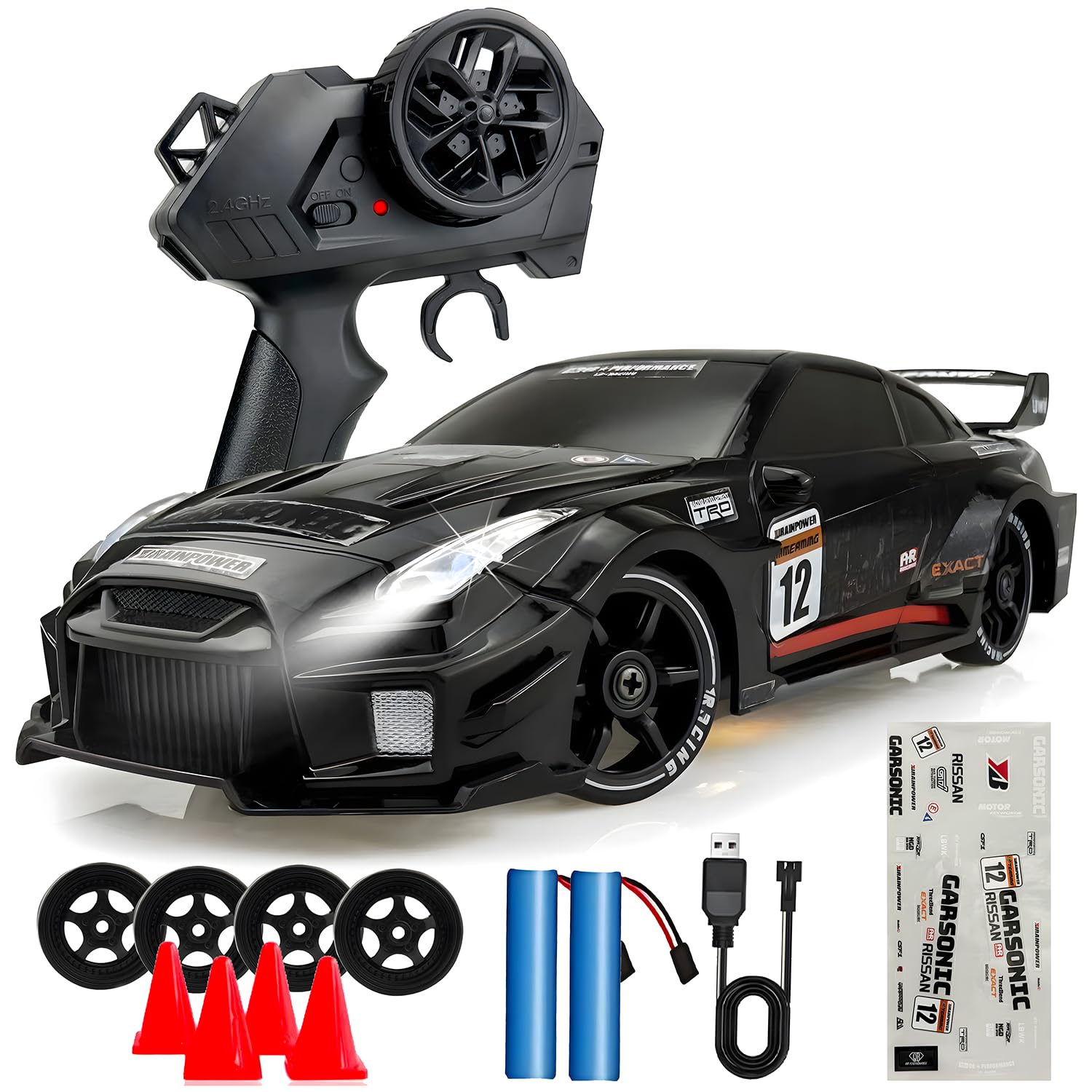 HTURCCOP 1:24 RC Drift 2.4GHz with LED Light Race Car Toys for Boys and Girls Aged 6+ Speed Adjustable up to 23Km/H, High-Speed RC Racing Cars Toy