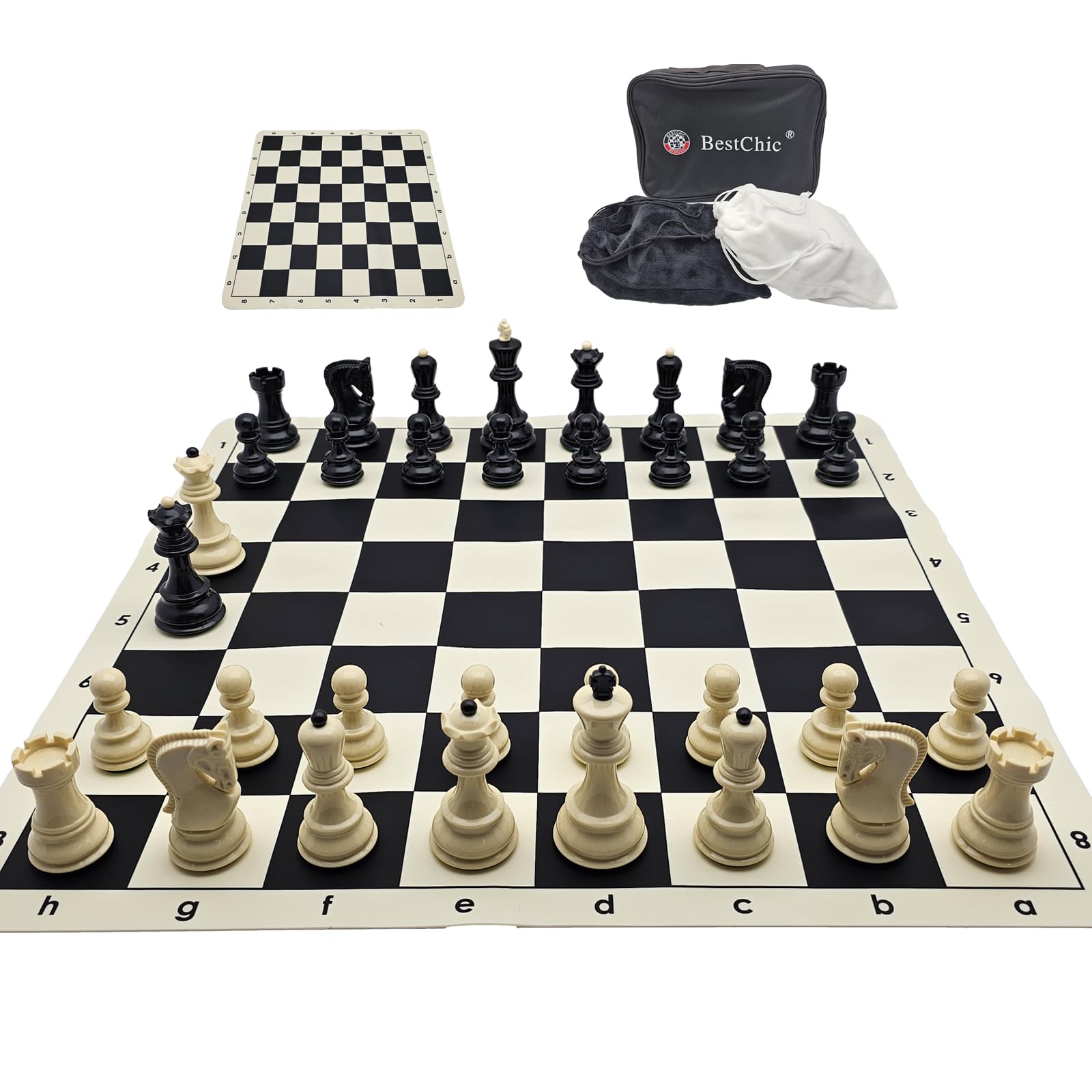 20-inch Foldable Silicone Easy-to-Clean Large Chess Set, Family Retro Adult and Children's Chess Portable Travel Game Chess Set with Storage Bag