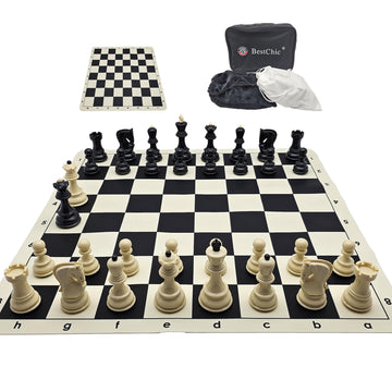 20-inch Foldable Silicone Easy-to-Clean Large Chess Set, Family Retro Adult and Children's Chess Portable Travel Game Chess Set with Storage Bag