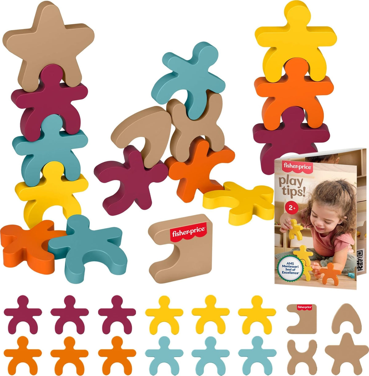 Fisher-Price Wood Montessori Stacking Shapes Learning Activity