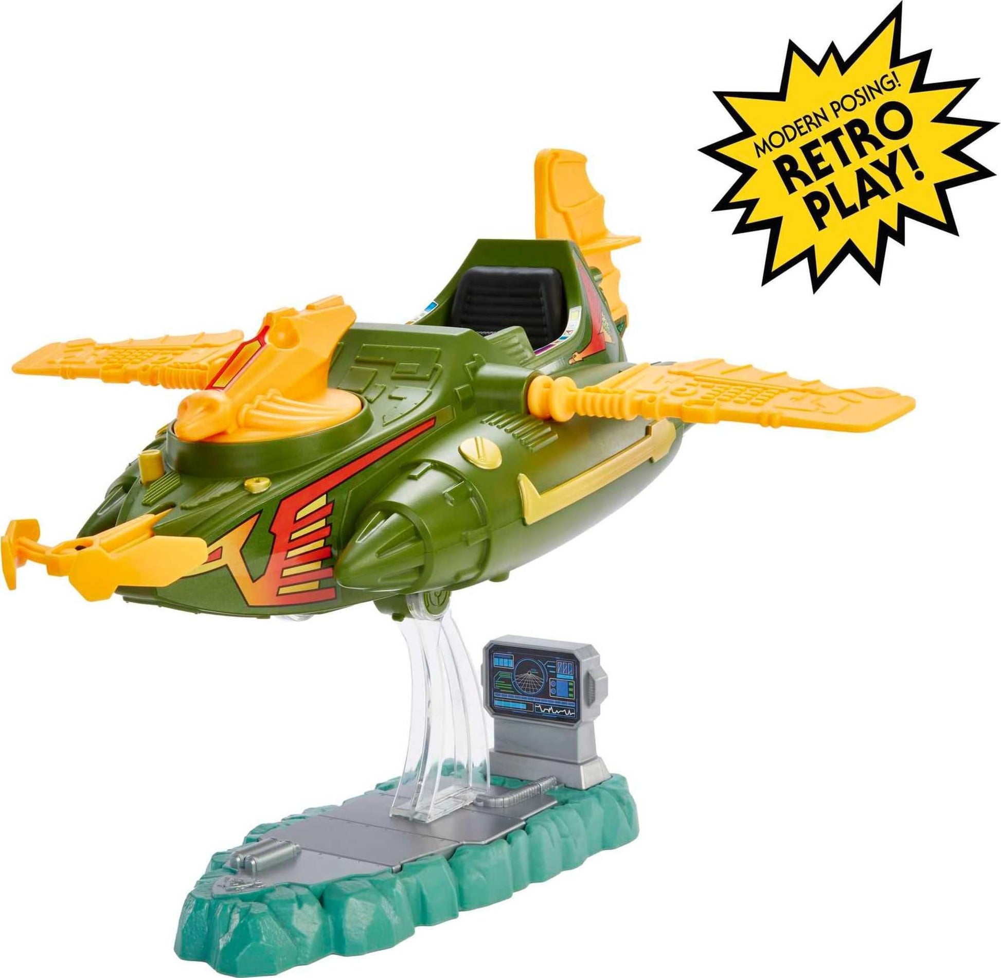 Masters of the Universe Origins Wind Raider Vehicle with Tow Hook, Retractable Cable & Display Stand for Motu Storytelling Play and Display, Gift