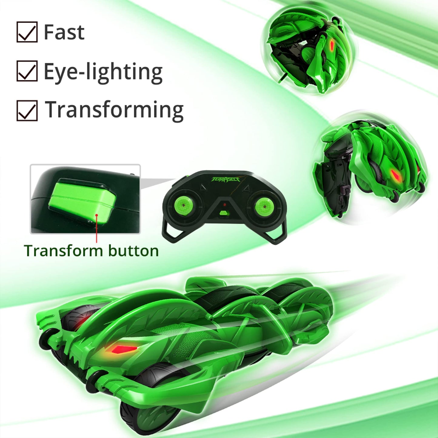 Alpha Group Terrasect Remote Control Transforming Vehicle, Green, 2.4 Ghz, 13.8", (US858320), unisex-children