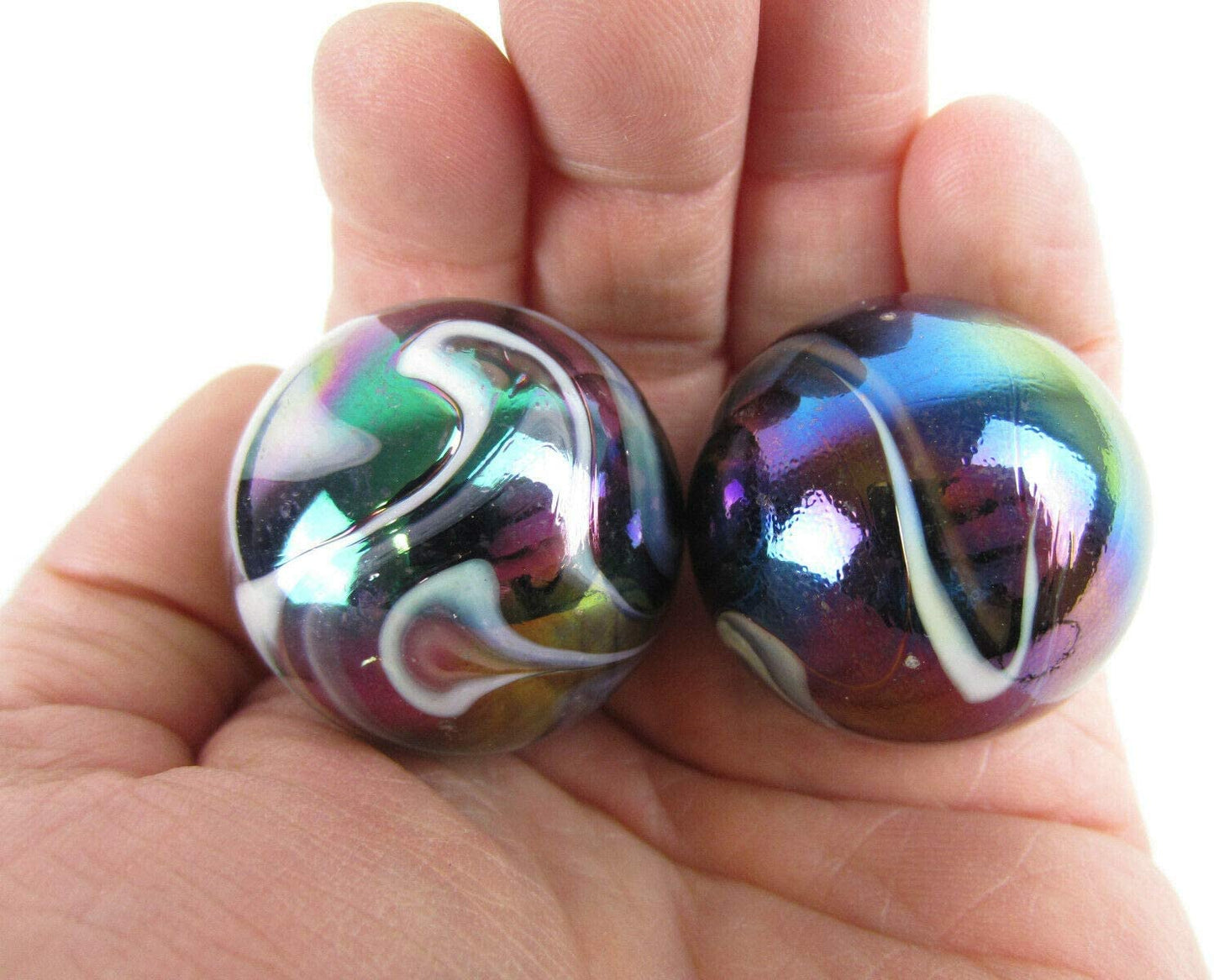 Big Game Toys Set of 2 Milky Way 35mm Boulder Purple/Gold Oil Slick Metallic Iridescent Swirl Large Shooter Solid Glass Marbles