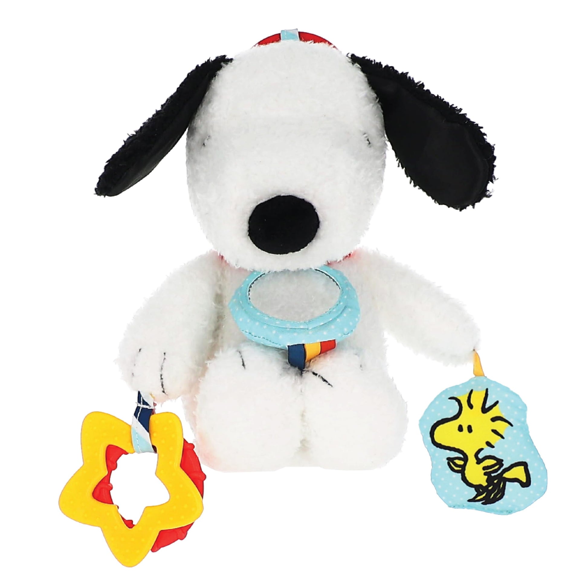 Kids Preferred Peanuts Snoopy Activity Toy - Jingle, Mirror, Teethers, Crinkle, Ribbons, Crinkle, Satin Accents, Soft Plush, On-The-Go Clip, 12 in