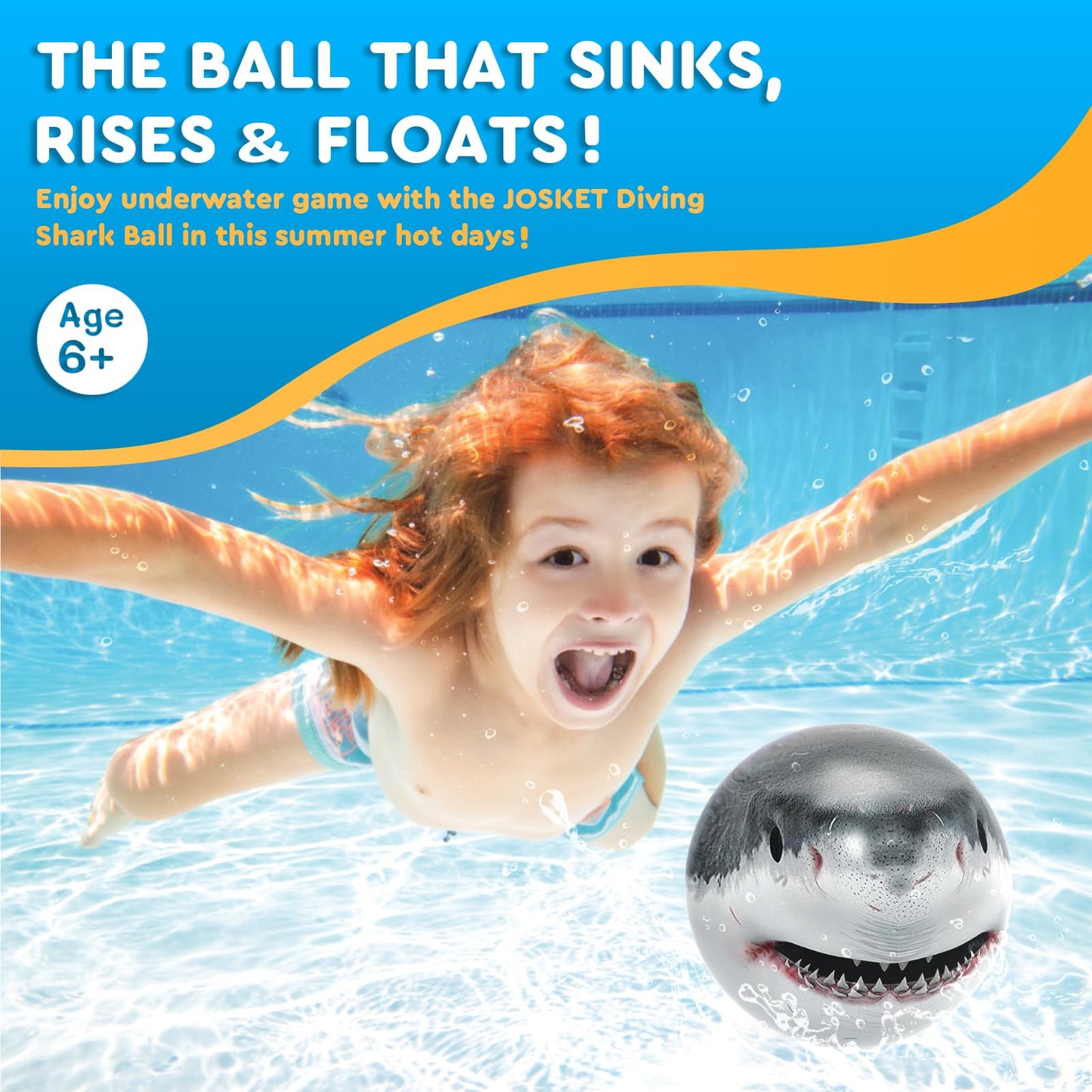 JOSKET Shark Diving Ball Pool Toys for Kids Pool Games Swimming Sports Water Ball for Kids Adults Family 8.7 inch