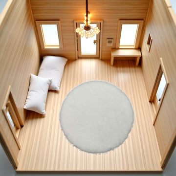 White Round Dollhouse Carpet, Dollhouse Miniature Carpet, Fluffy Mini Rug, Doll House Rug, Lightweight Decor for 1/12, 1/8, 1/6 (4.33x 4.33inch)