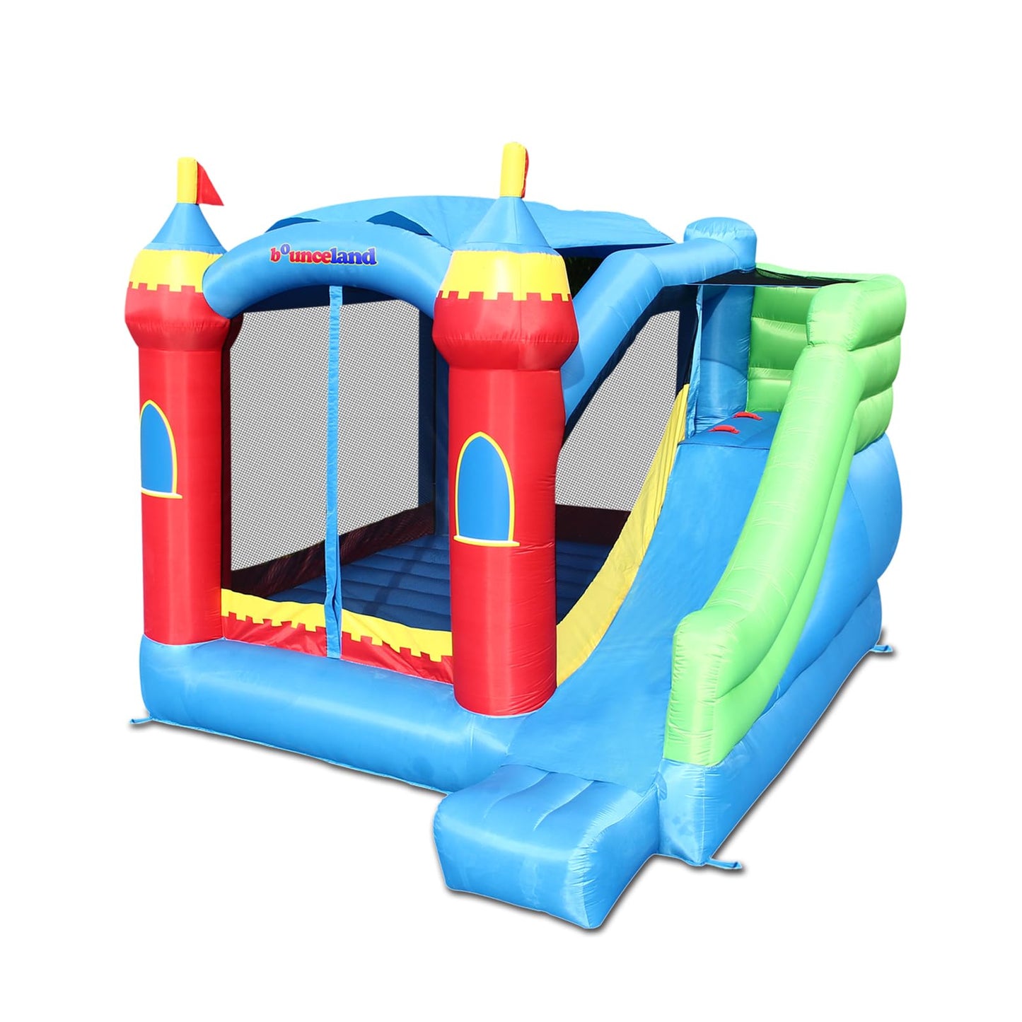 Bounceland Royal Palace Inflatable Bounce House, with Long Slide, Large Bouncing Area, Basketball Hoop and Sun Roof, 13 ft x 12 ft x 9 ft H, UL Strong
