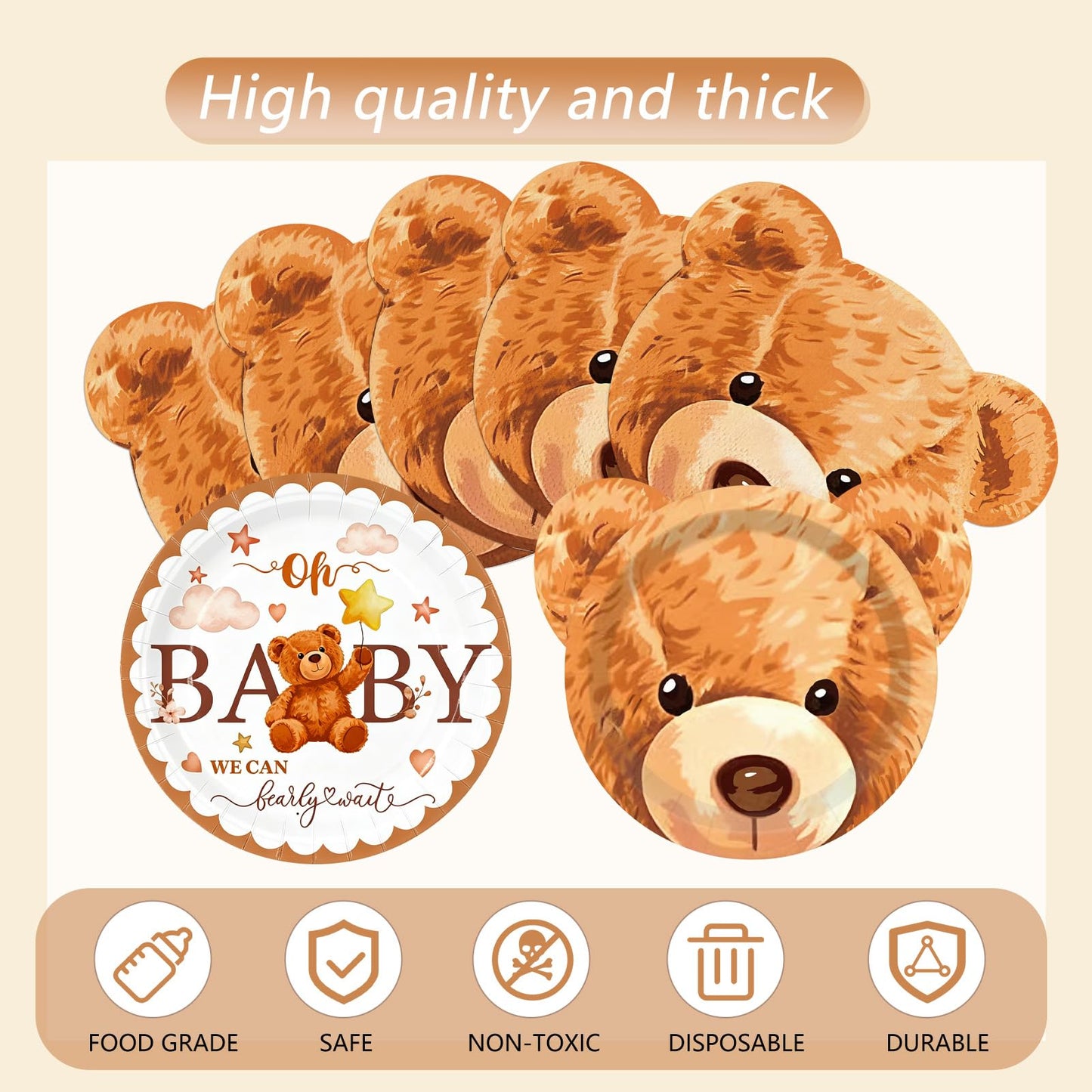 41Pcs Bear Paper Plates Bear Shaped Disposable Cake Plates Tableware