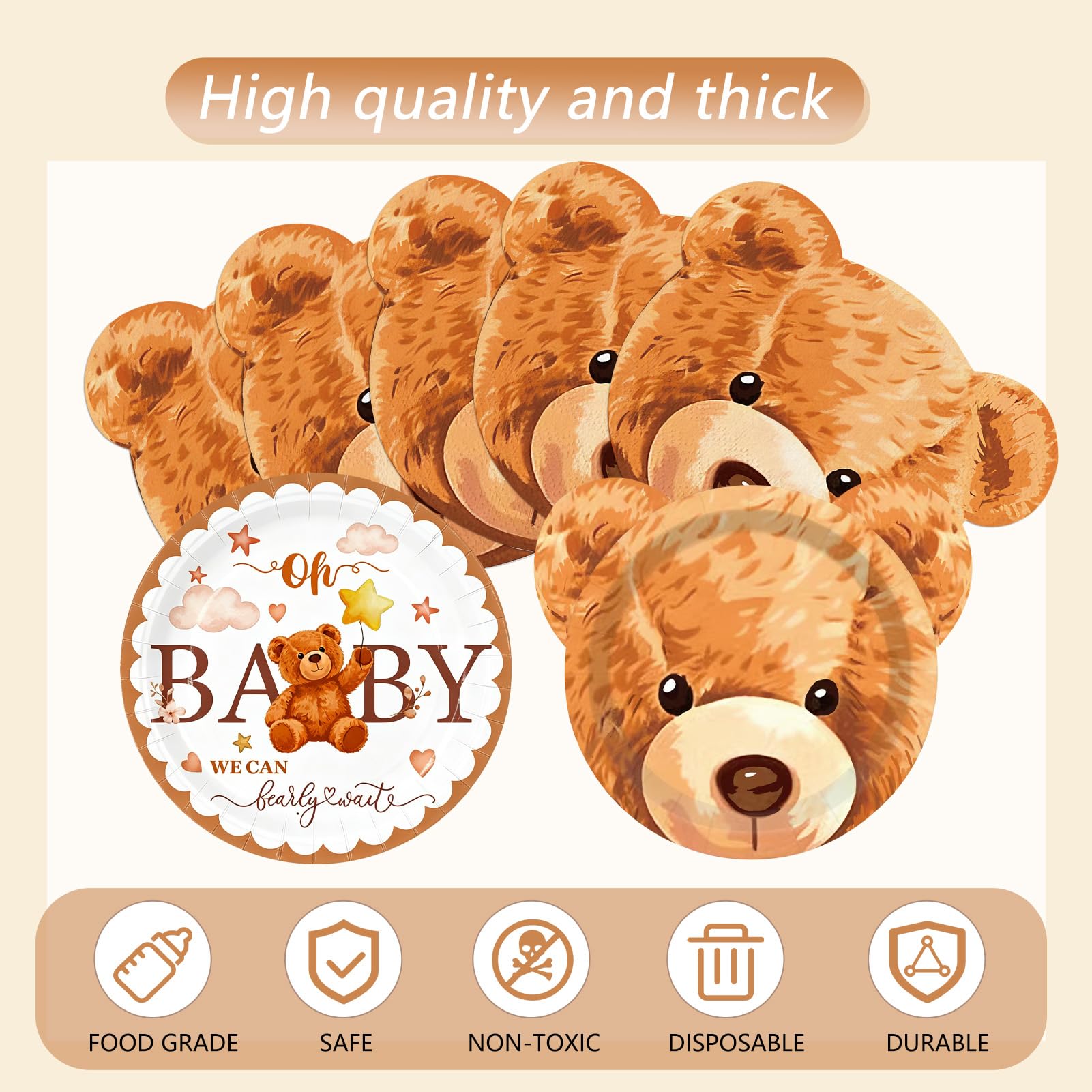 41Pcs Bear Paper Plates Bear Shaped Disposable Cake Plates Tableware