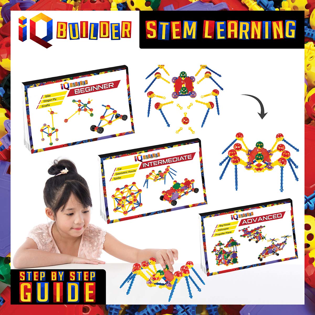 IQ BUILDER | STEM Learning Toys | Creative Construction Engineering | Fun Educational Building Blocks Toy Set for Boys and Girls Ages 5 6 7 8 9 10