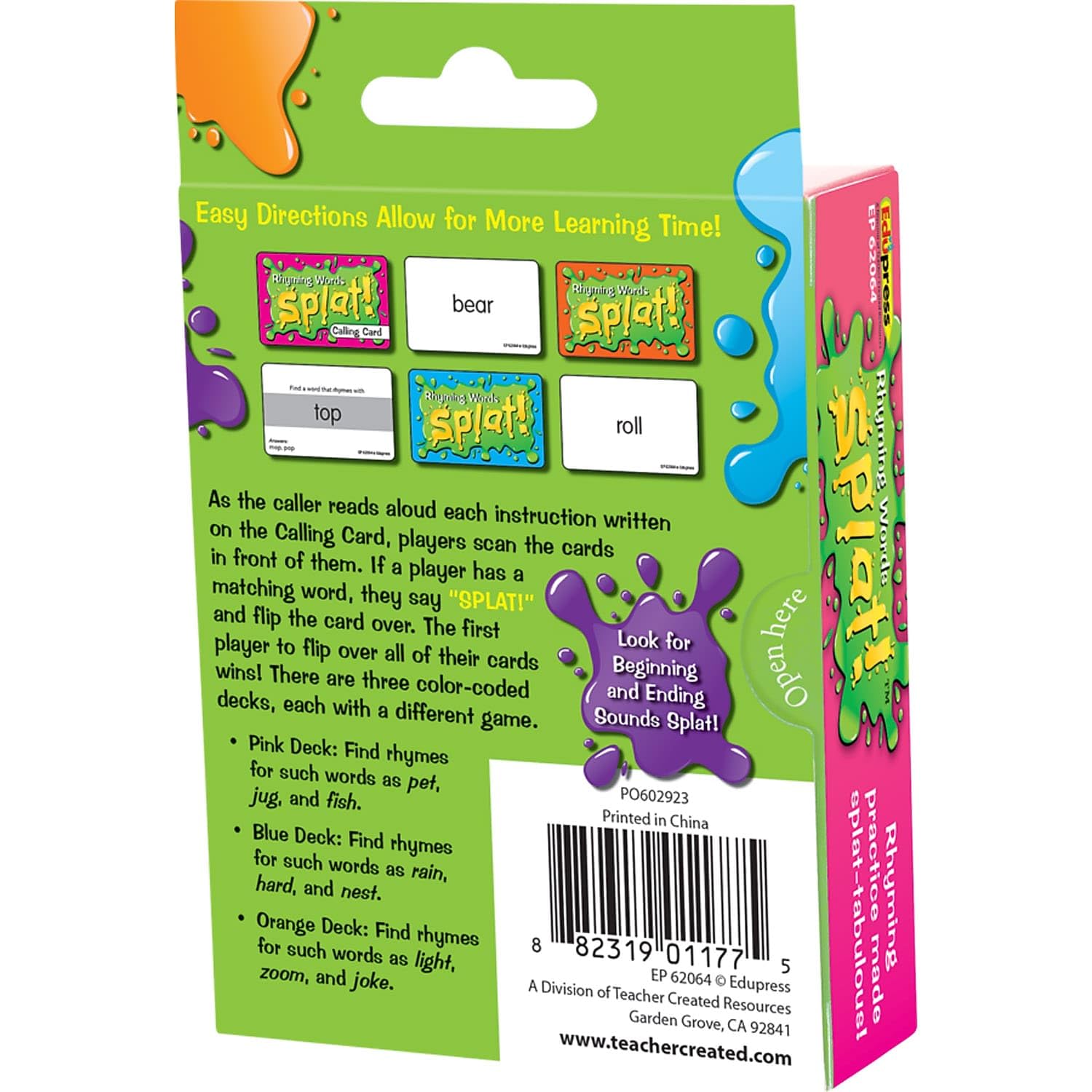 Teacher Created Resources Rhyming Words Splat™ Game Grades K-2 (EP62064)