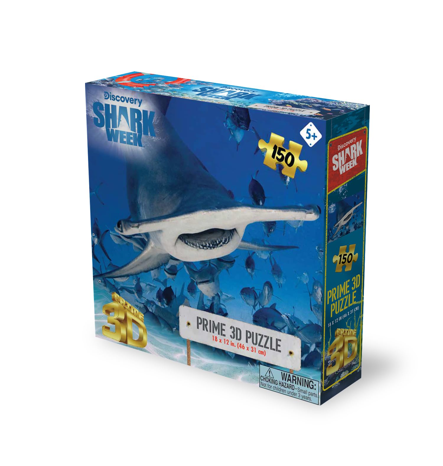 Prime 3D Shark Week Puzzle - 150 Piece 3D Lenticular Underwater Jigsaw for Kids & Families, 18"x12" Educational Activity, Official Discovery Gift