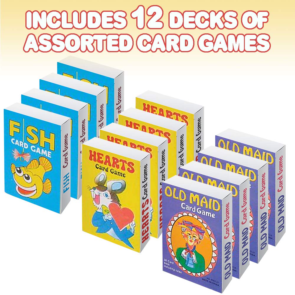 Gamie Kids Card Games 12-Pack - Classic Deck of Cards Including Go Fish, Old Maid, and Hearts - Fun and Educational Kids' Playing Cards Set - Ideal