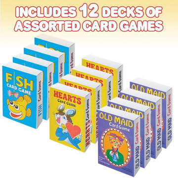 Gamie Kids Card Games 12-Pack - Classic Deck of Cards Including Go Fish, Old Maid, and Hearts - Fun and Educational Kids' Playing Cards Set - Ideal