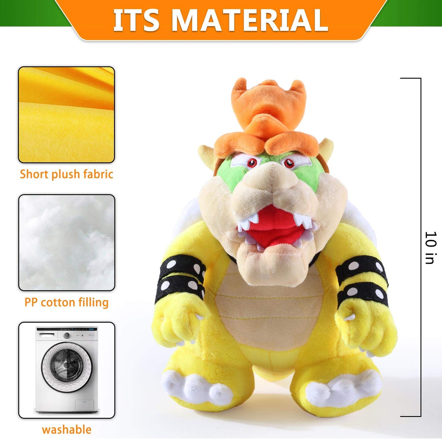EQUASIS Bowser Plush,Bowser Stuffed Animal Mario All Star Collection 10 Inch Yellow- Sweet Gift for Mario Fans and Kids