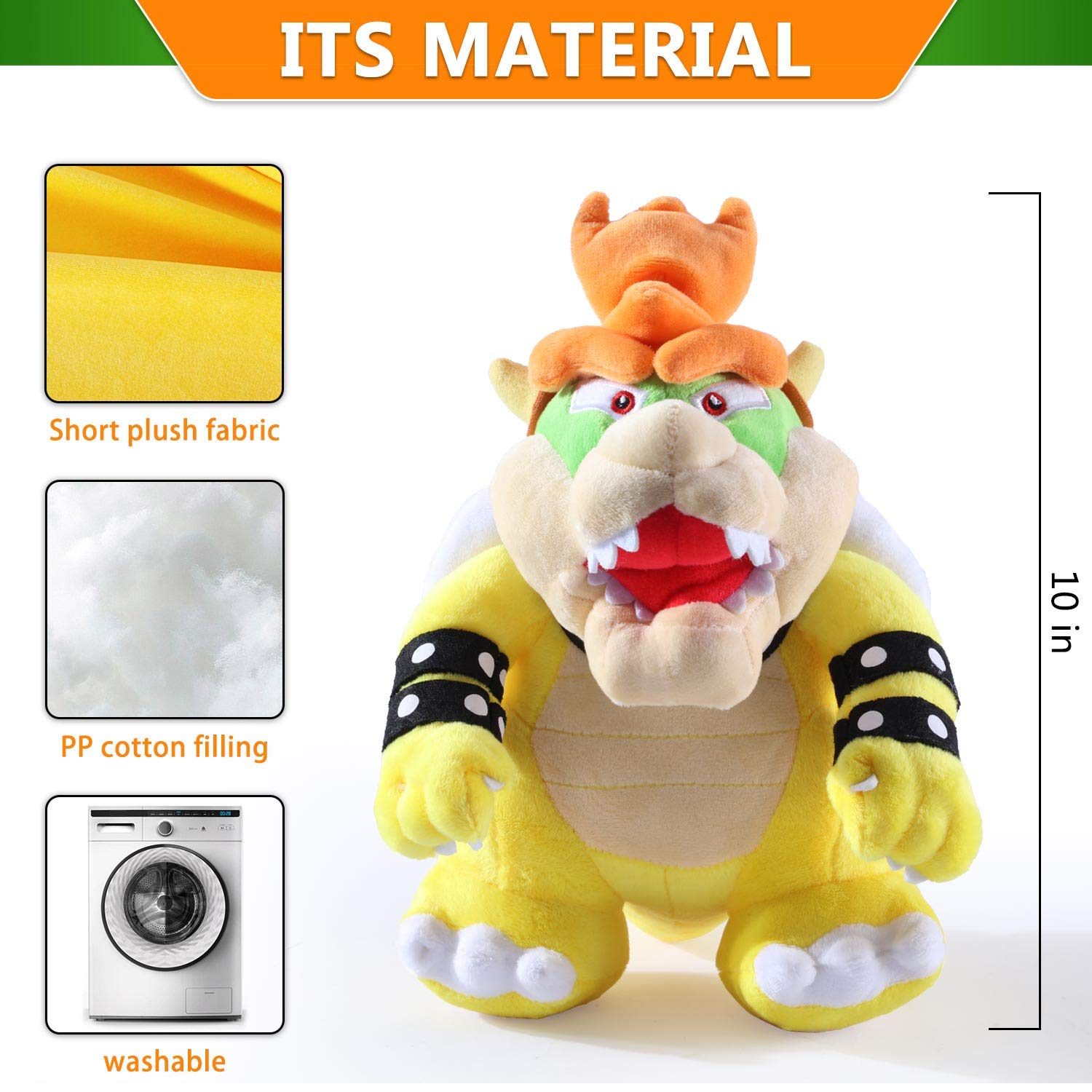 EQUASIS Bowser Plush,Bowser Stuffed Animal Mario All Star Collection 10 Inch Yellow- Sweet Gift for Mario Fans and Kids