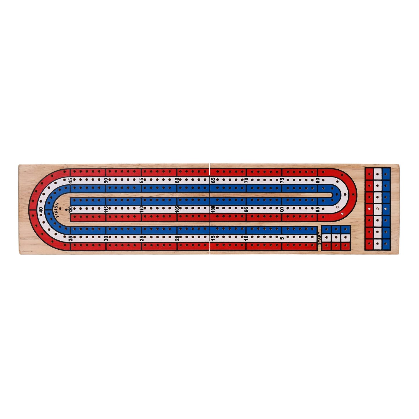 STERLING Games Folding Cribbage 3 Track Wooden Cribbage Board with Red White Blue Pegs for 3 Players