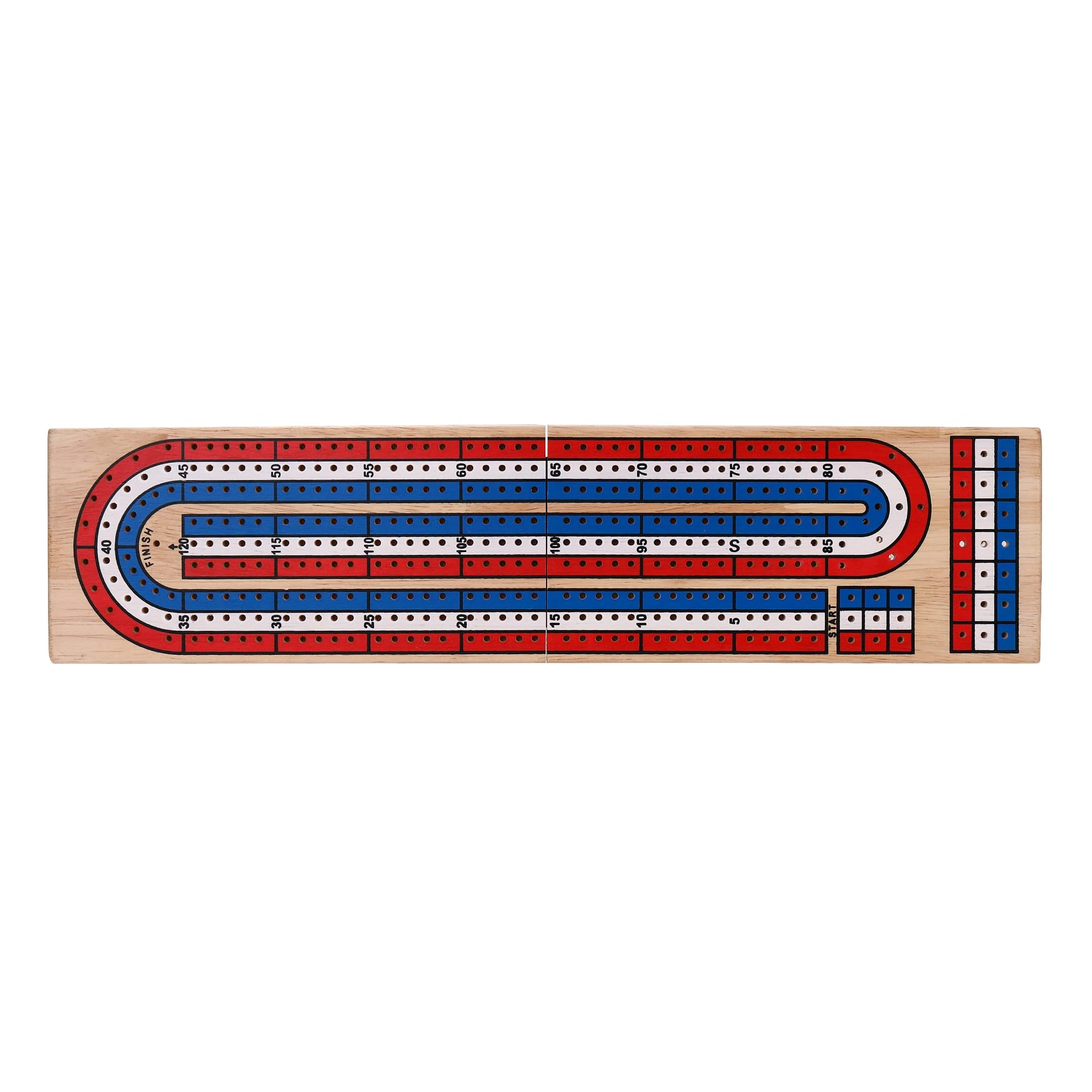 STERLING Games Folding Cribbage 3 Track Wooden Cribbage Board with Red White Blue Pegs for 3 Players