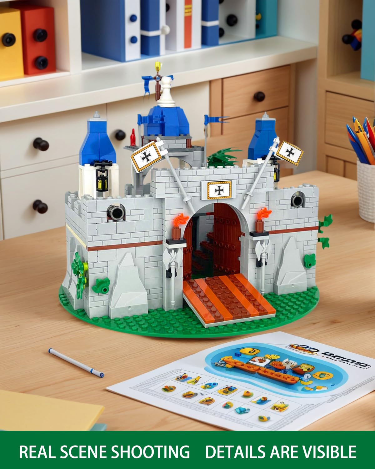 Piegricdiat Medieval Knight Castle Building Blocks Set - Comes with 12 Knights Figures , Compatible with Lego Medieval Town Square House Toys ,