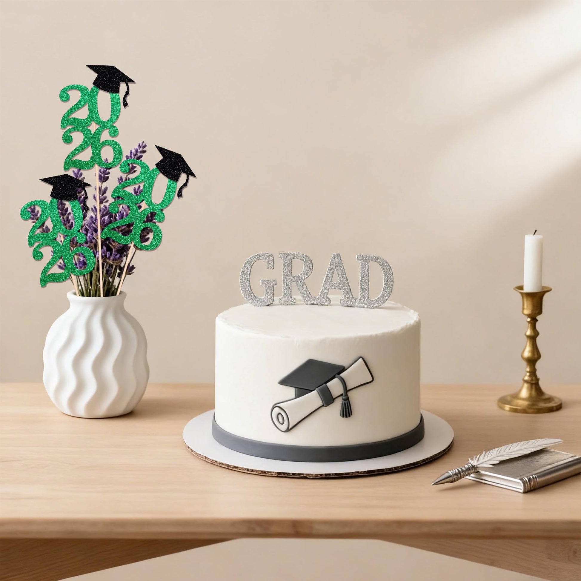 Class of 2026 Graduation Centerpieces, 10 Pcs Green Glitter 2026 Centerpieces with Graduation Cap, Congrats Grad Party Decorations for Cake, Dessert