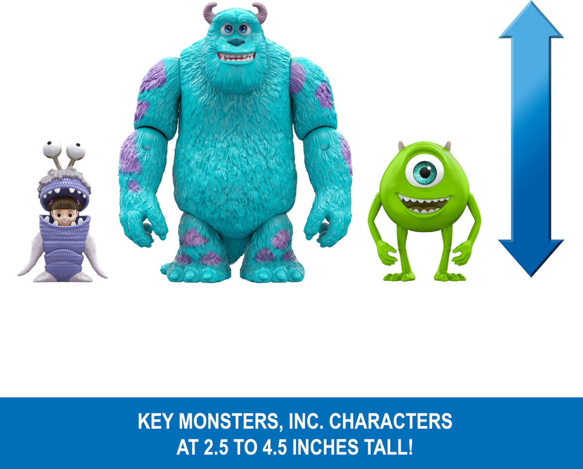 Mattel Disney and Pixar Monsters, Inc Storyteller Set with 3 Action Figures, Get Boo Home Collectible Toy Pack with Sulley, Mike & Boo