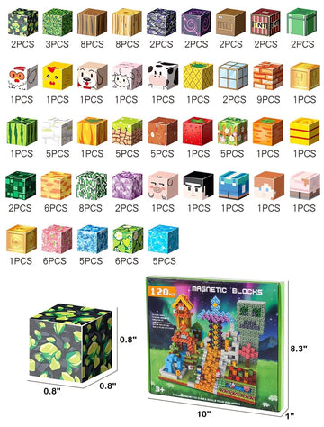 Tabitgs Magnetic Blocks, 120-Piece 0.8in Building Magnet Game Set, Stacking Building Blocks Cubes Magnets for Kids, STEM Sensory Creative Toys Games