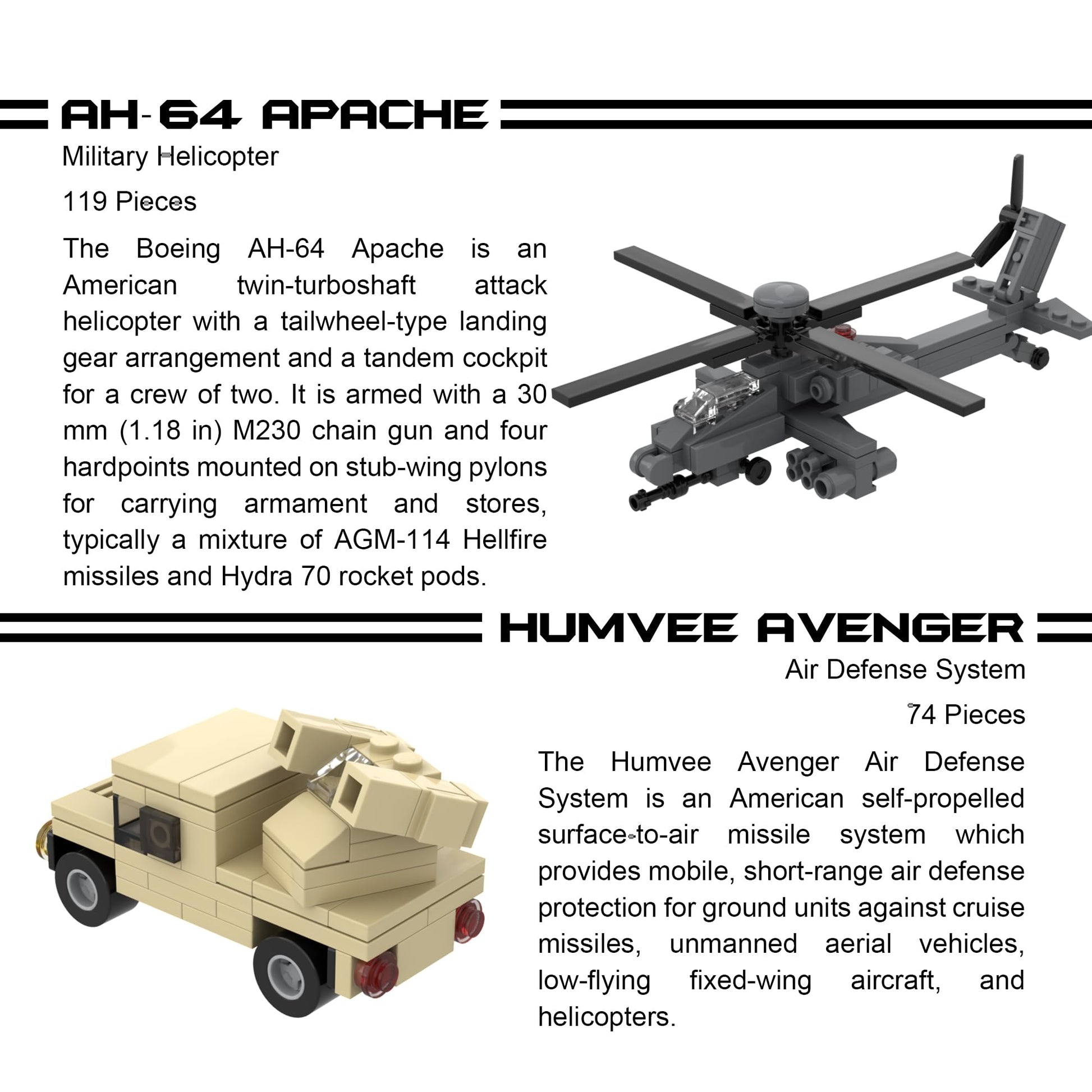 Apostrophe Games 5 Military Building Block Sets (730 Pieces) F/A-18 Hornet, F-14 Tomcat Fighter Jet, AH-64 Apache Helicopter, M2 Bradley Tank,