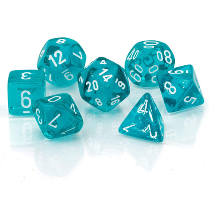 DND Dice Set-Chessex D&D Dice-16mm Translucent Teal and White Plastic Polyhedral Dice Set- for Dungeons and Dragons Dice Includes 7 Dice - D4 D6 D8