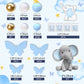 Elephant Cake Decoration Mini Elephant Cake Topper Blue Letter Cake Toppers Gold Blue White Pearl Ball for Elephant Theme Birthday Supplies (BLUE)