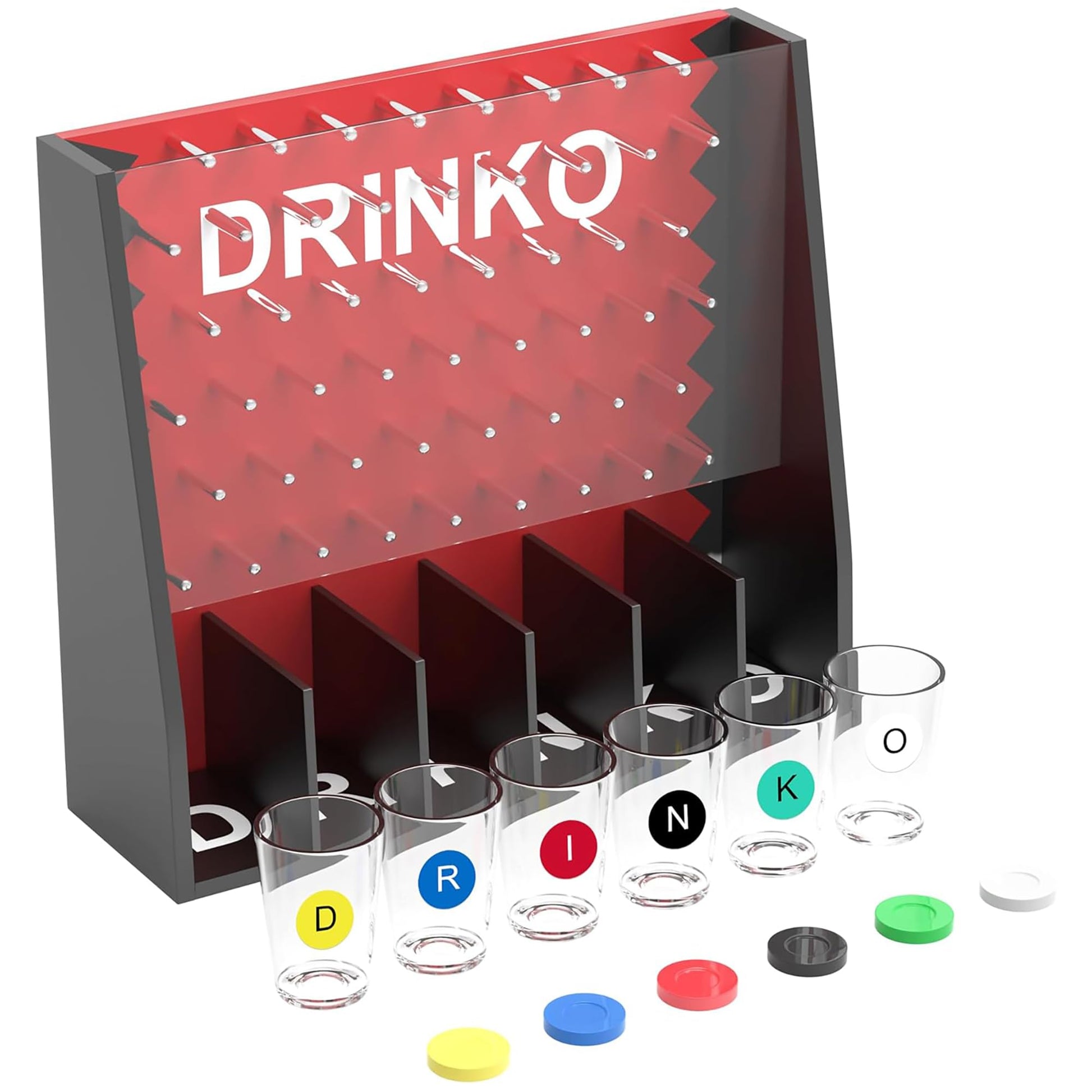Fairly Odd Novelties DRINKO Drinking Game - Social Shot Glass Party Fun for Groups & Couples - Multicolor, Glass Shots, Durable Board with Metal Pegs