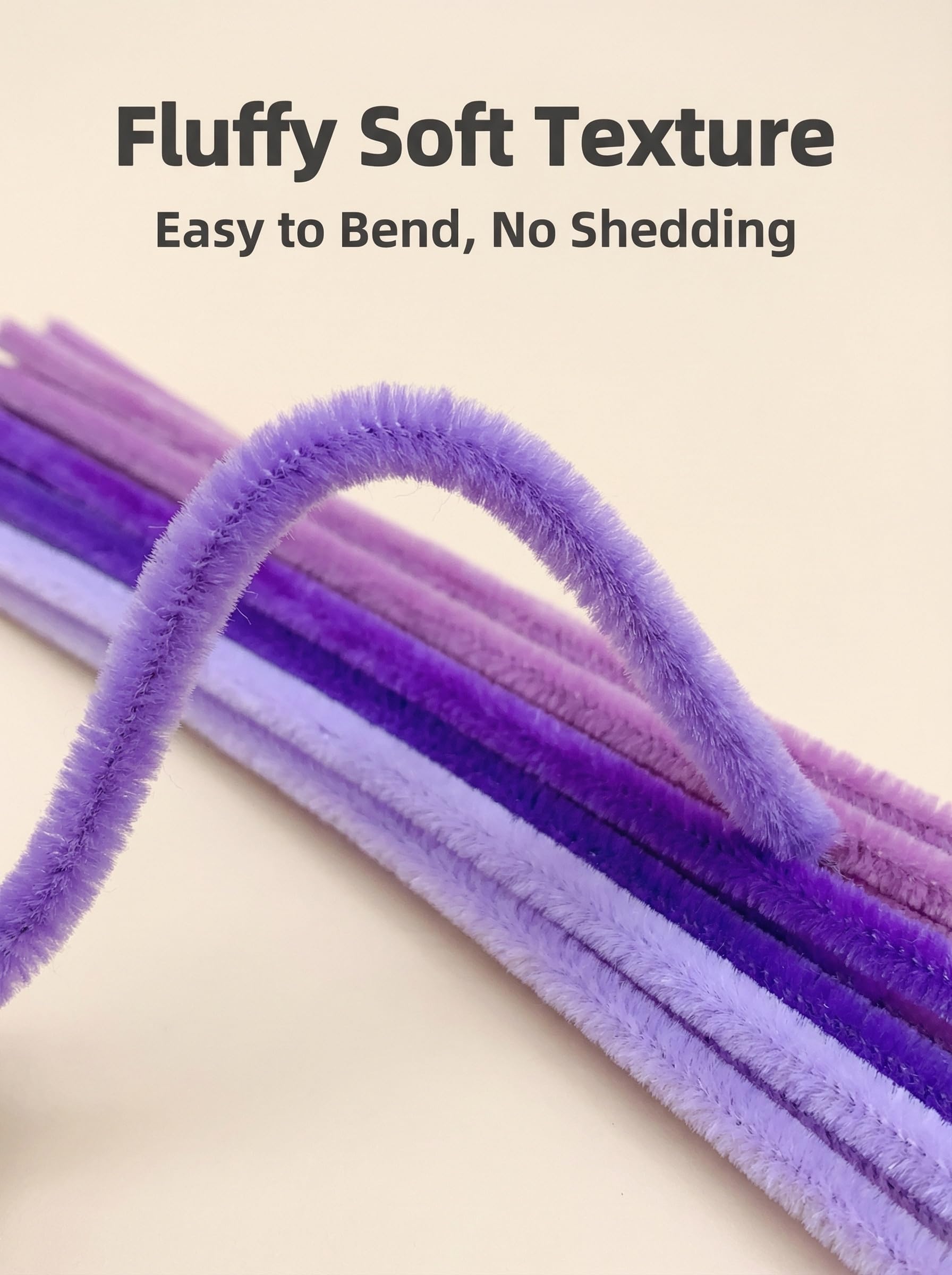 YYUENG TAK 300 pcs Purple Pipe Cleaners Bulk(5 Different Tone Purple) - Fluffy Craft Pipe Cleaners for Arts & Crafts, Ideal for Making Flowers