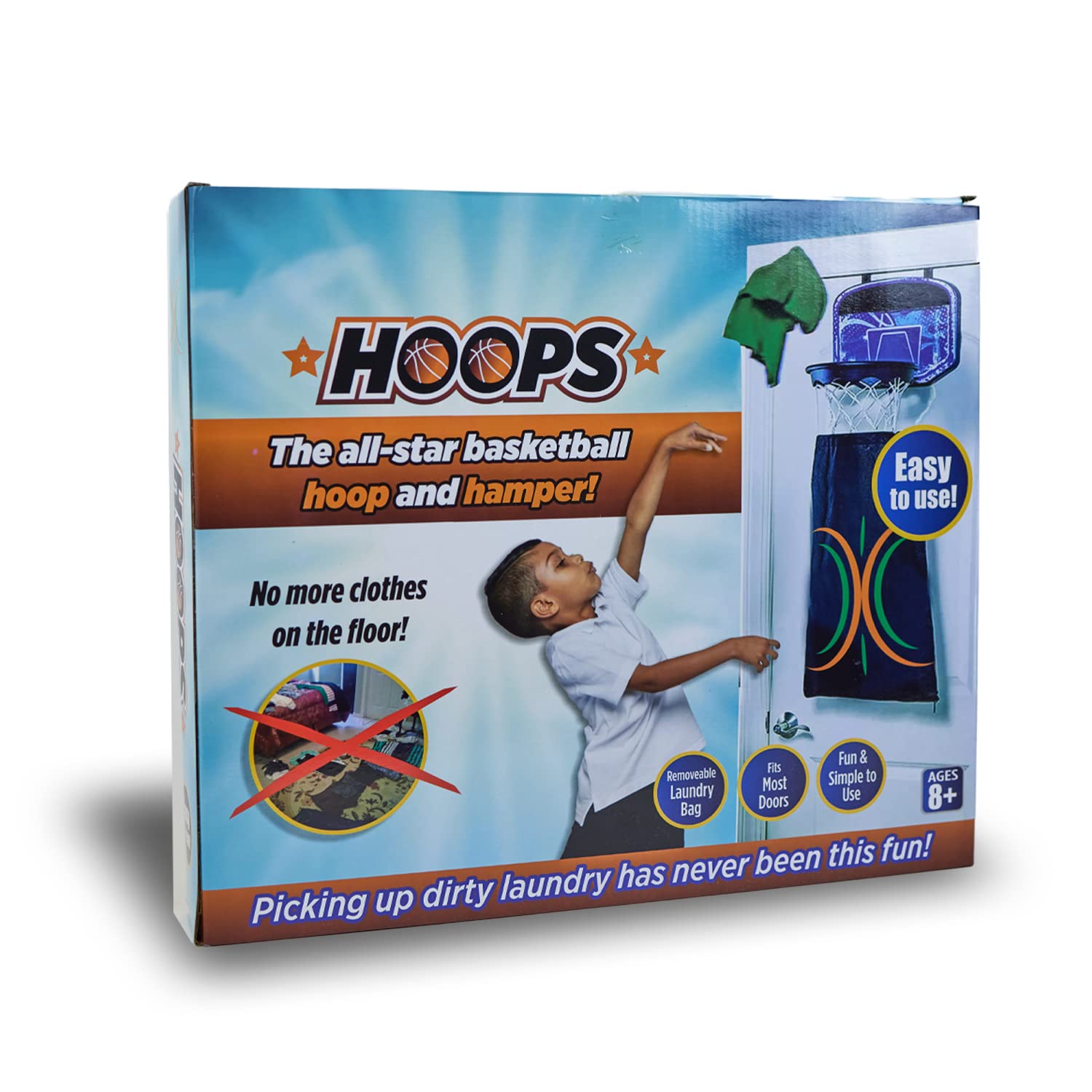 Eactive Indoor 2 in 1 Basketball Hoop and Laundry Hamper Set Over the Door Hanging Clothes Hamper Fun Basket Laundry Shoot Bag Set Gift for Boy Room