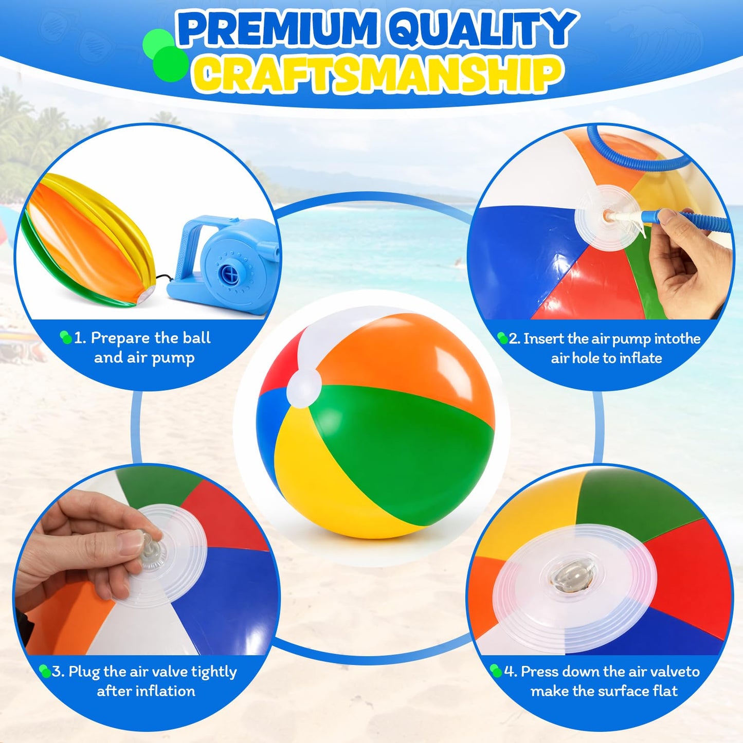 YANLIFY Beach Balls Rainbow Color Pool Toys for Swimming Pool, Summer Water Games Large Inflatable Beach Toys for Birthday Party (Beach Balls (4 PCS