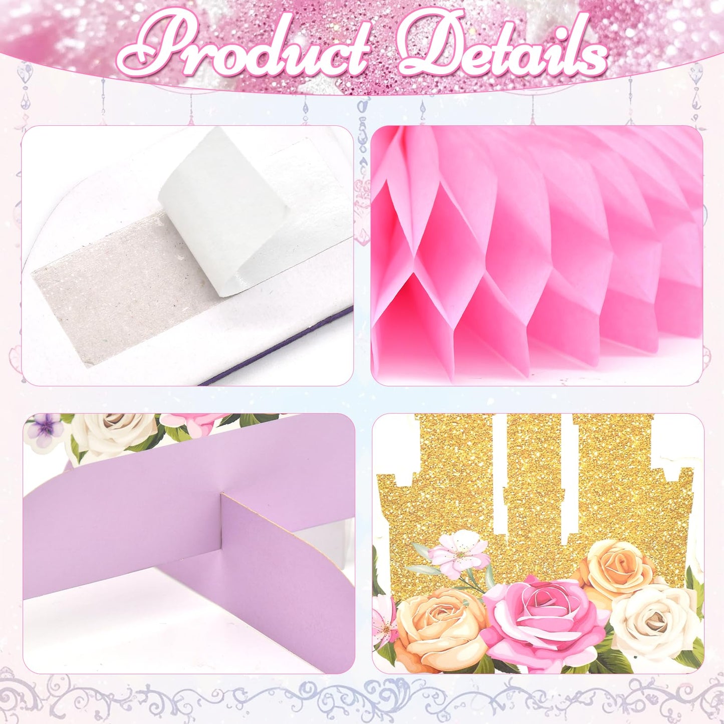 12 Pcs Princess Castle Honeycomb Centerpieces - Little Princess Party Table Decorations with Crowns, Castles, Bows and Hearts for Birthday Party, Baby