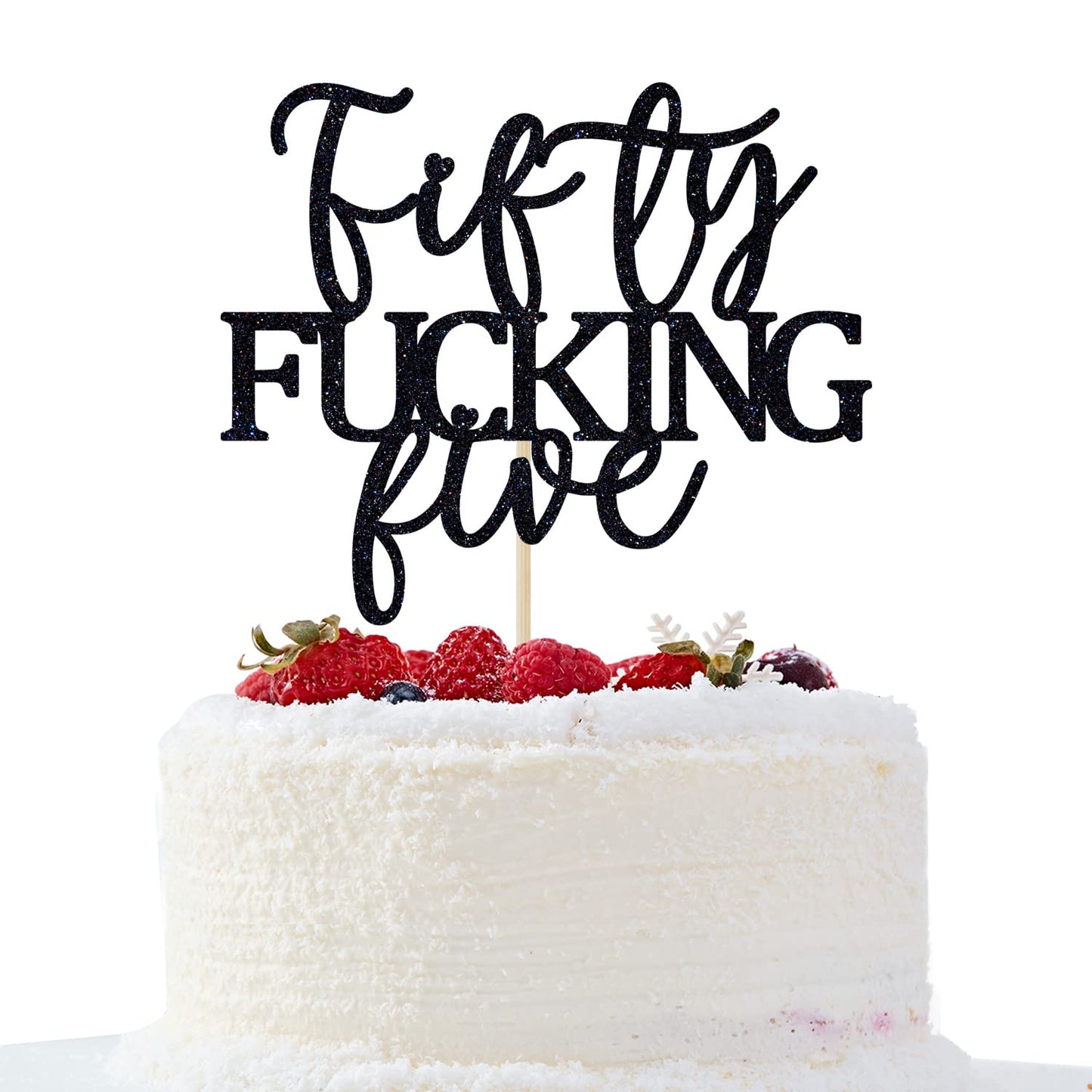 Fifty Fucking Five Cake Topper - Happy 55th Birthday Cake Decor - Cheers to 55 Years Birthday Party Decorations Supplies, Black Glitter