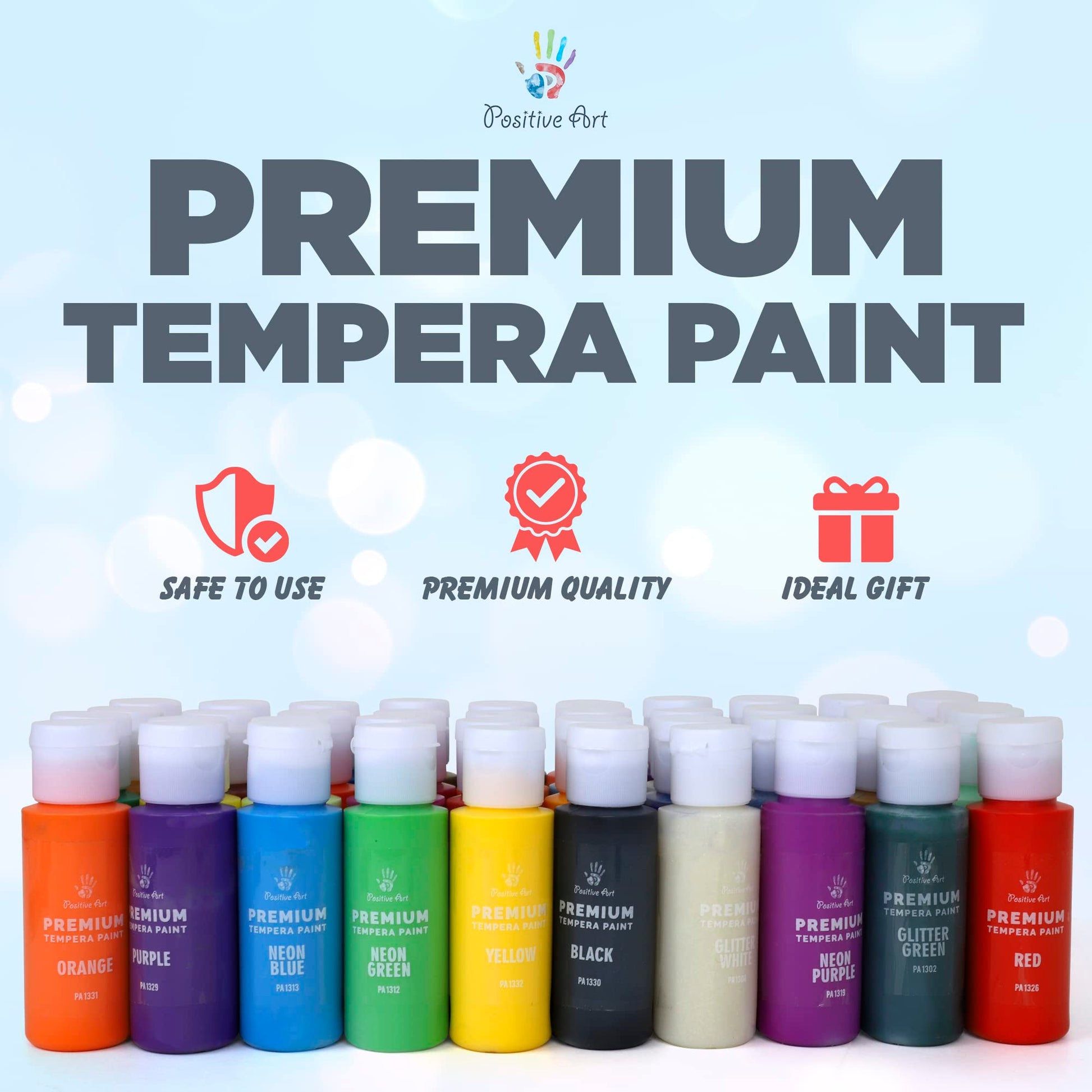 Kids Tempera Paint Set | Value Pack Includes 40 Washable Non-Toxic Colorful Paints (2oz bottles) & 15 Brushes | Metallic, Neon, Glow In The Dark