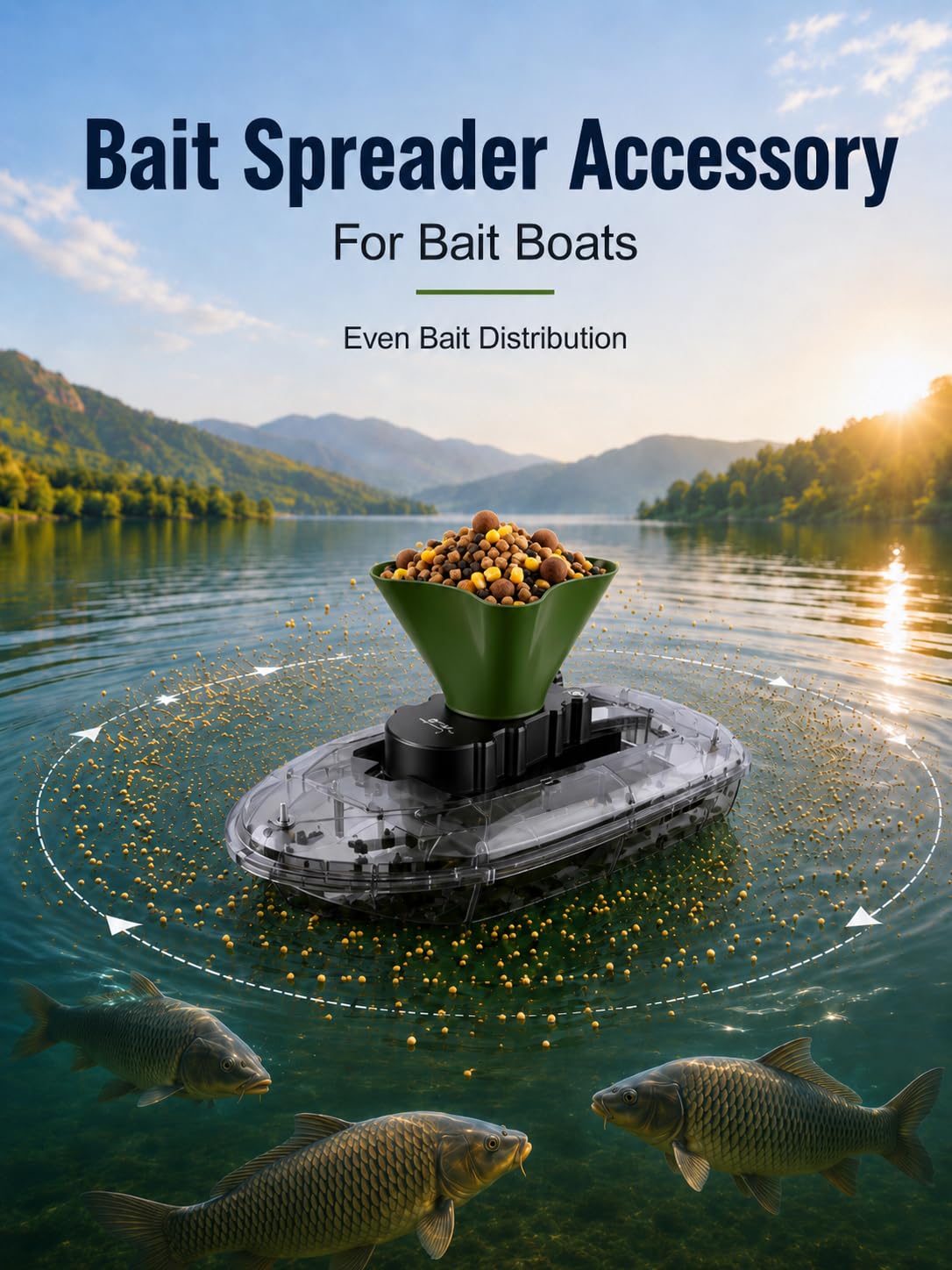GAOSONOVA 360° Rotating Bait Spreader Attachment for RC Bait Boat Upgrade, 20-26 ft Coverage Automatic Bait Thrower System for Lake Freshwater Carp