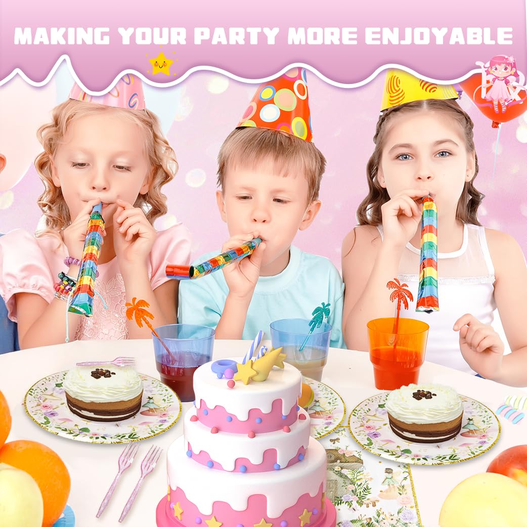 192 Pcs Fairy Party Tableware Set (Serves 48 Guests), Plates, Napkins, Forks, Enchanted Garden Theme for 1st Birthday, Baby Shower, Girls Fairy Party