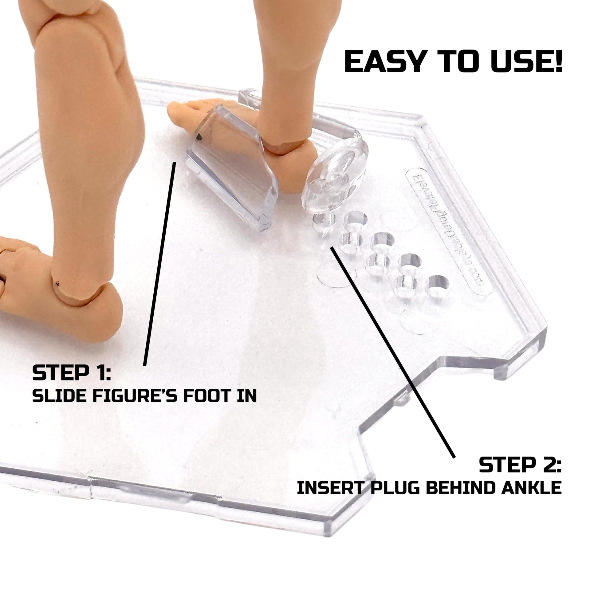 ElevateFigureDisplays Peg-Free Footstands (9-Pack), Action Figure Stands, Clear Plastic, 1/12 & 1/10 Scale, Adjustable (Peg Free Footstands)