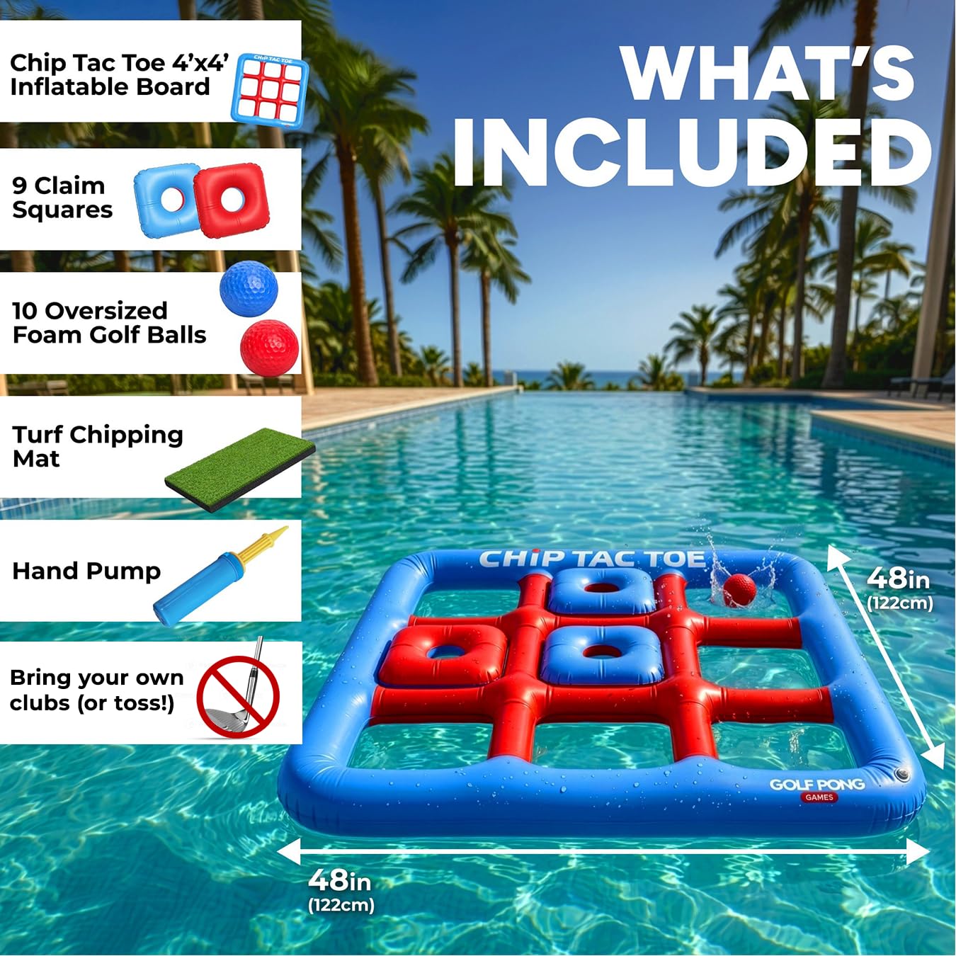 Golf Pong Chip Tac Toe Floating Pool Game, No Club Included
