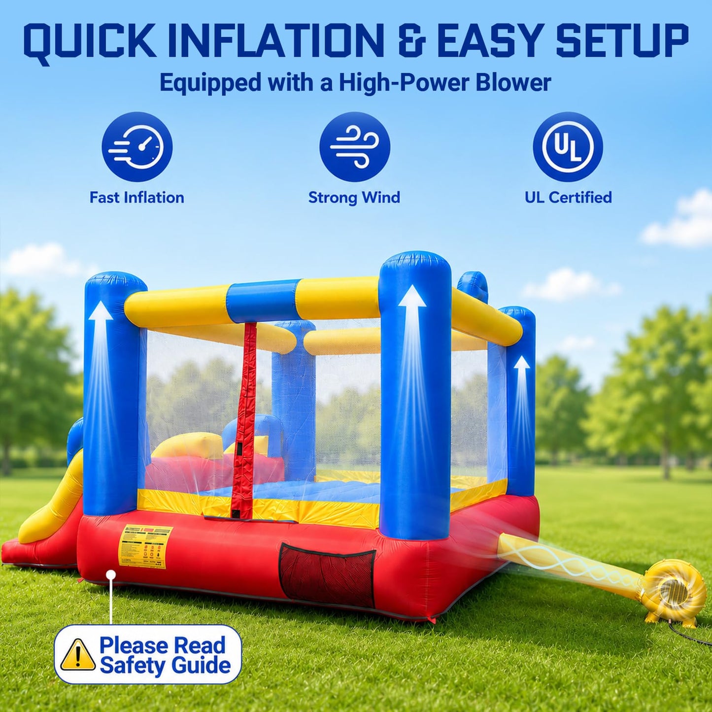 OZIS 12FT Inflatable Bounce House with Double Slides & Basketball Hoop, Blow Up Jumping Bouncy Castle with Blower, Bounce House for Kids Suitable