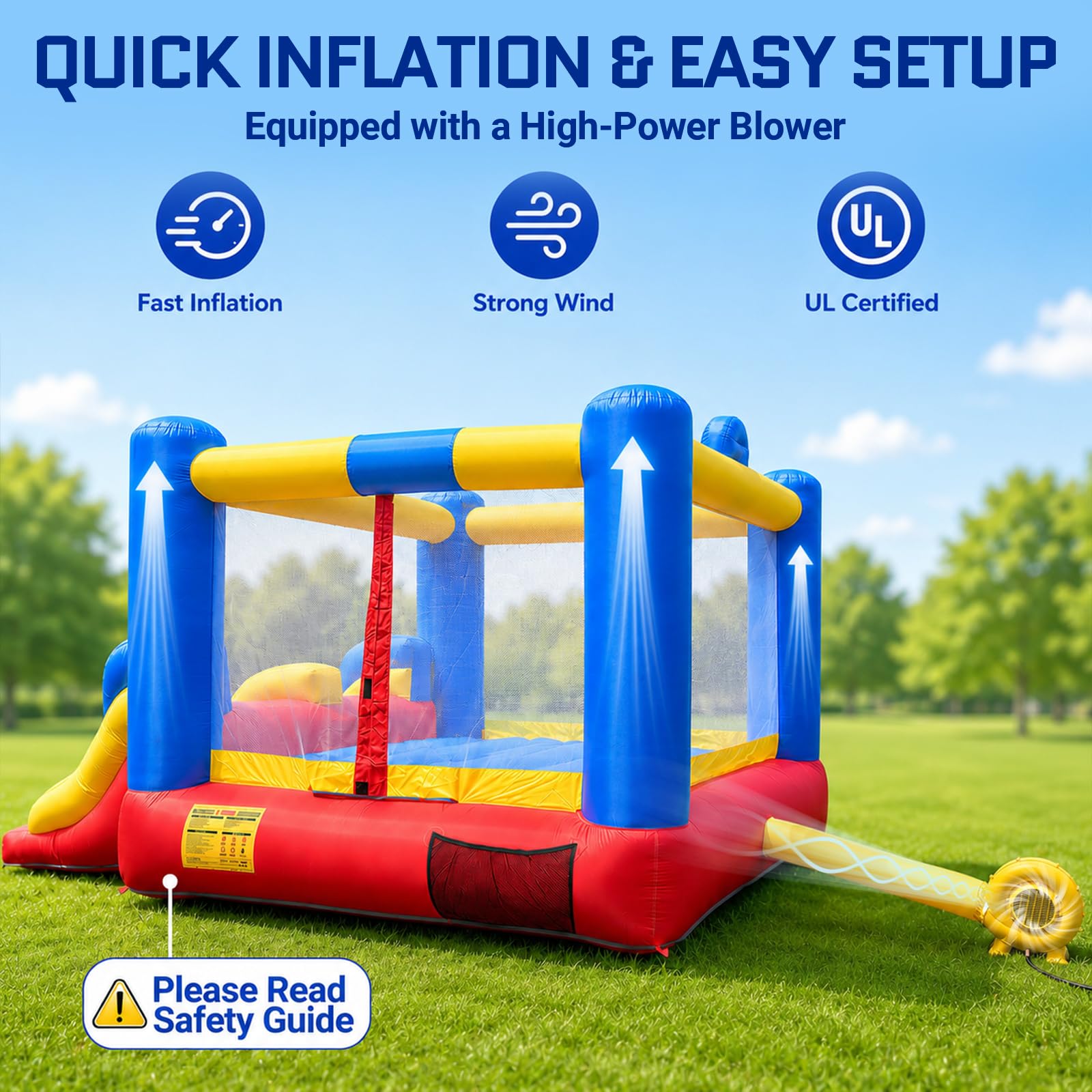 OZIS 12FT Inflatable Bounce House with Double Slides & Basketball Hoop, Blow Up Jumping Bouncy Castle with Blower, Bounce House for Kids Suitable