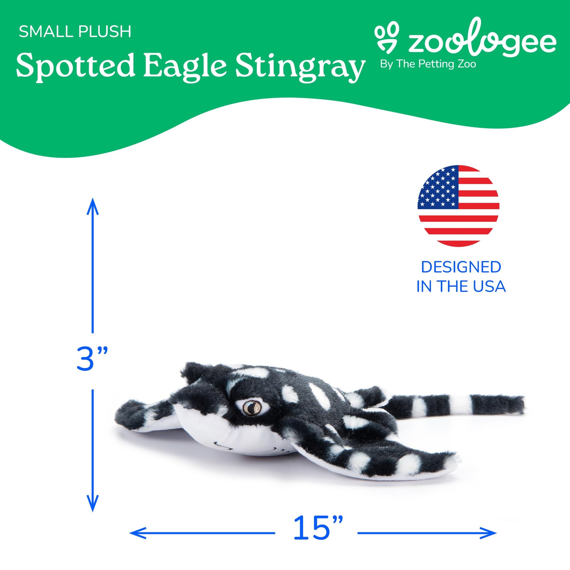 The Petting Zoo Spotted Eagle Stingray Stuffed Animal Plushie, Gifts for Kids, Earth Keeperz Sealife Animals, Zoologee Spotted Eagle Stingray Plush