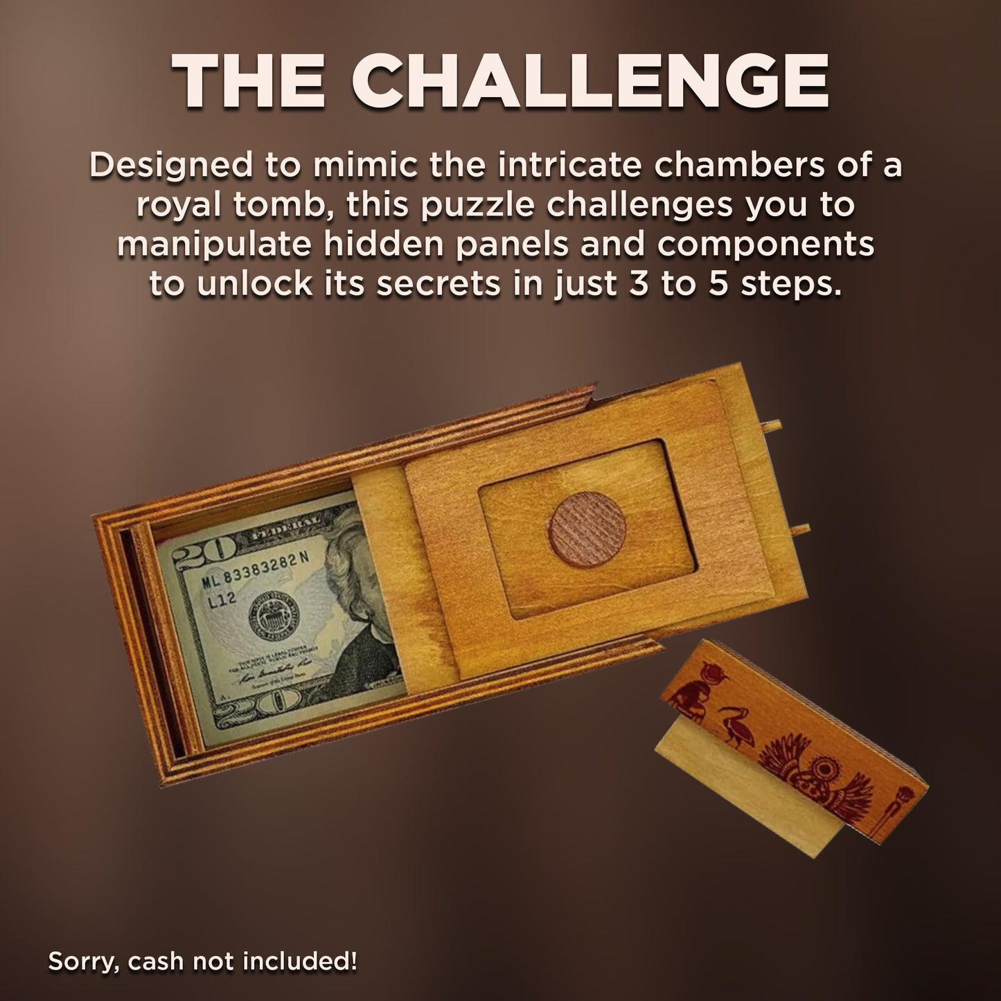 Project Genius True Genius - Pharoah's Tomb Puzzle Box- Gift Box Puzzle, Brain Teaser Box That Holds Gift Cards, Money, Artfully Crafted Wooden
