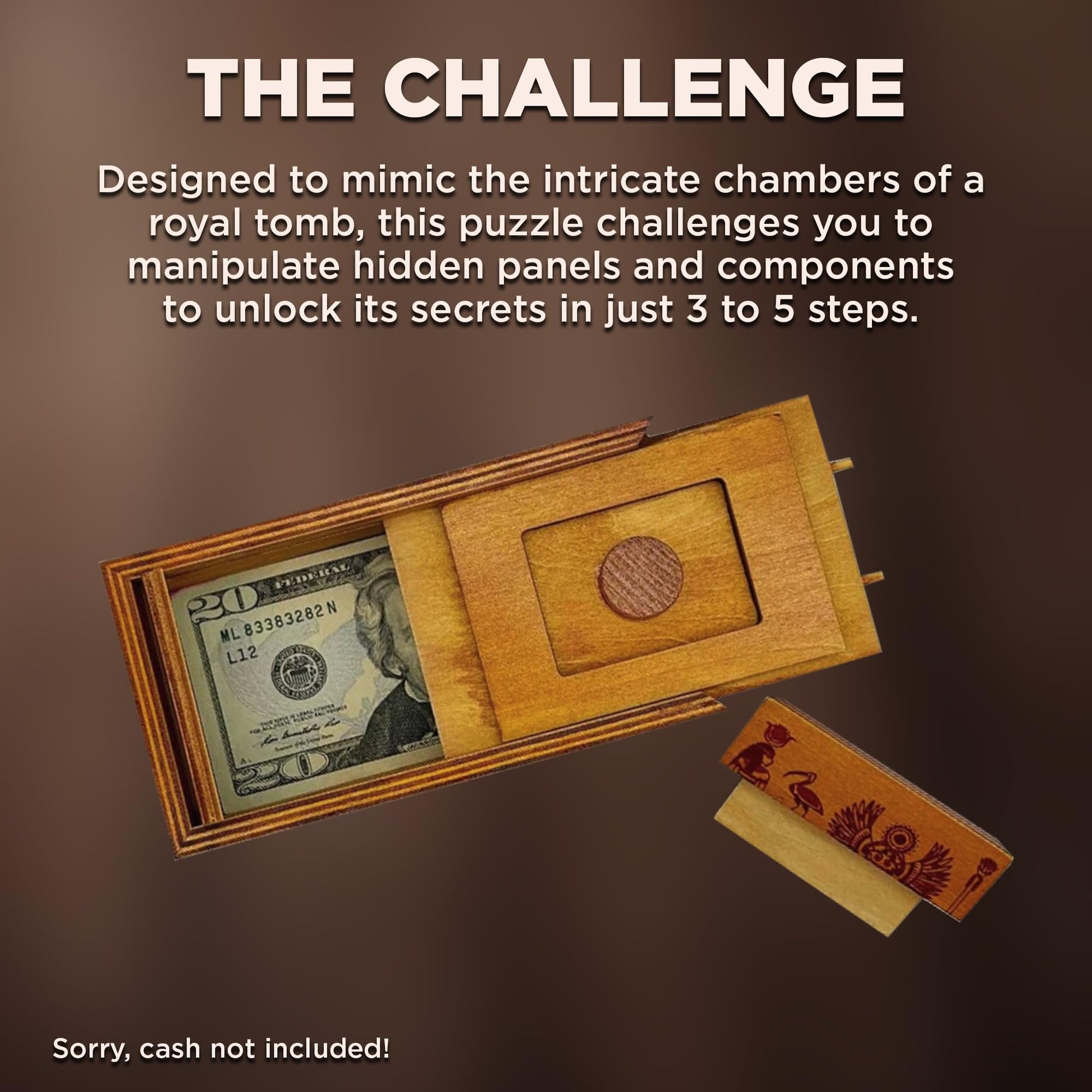 Project Genius True Genius - Pharoah's Tomb Puzzle Box- Gift Box Puzzle, Brain Teaser Box That Holds Gift Cards, Money, Artfully Crafted Wooden