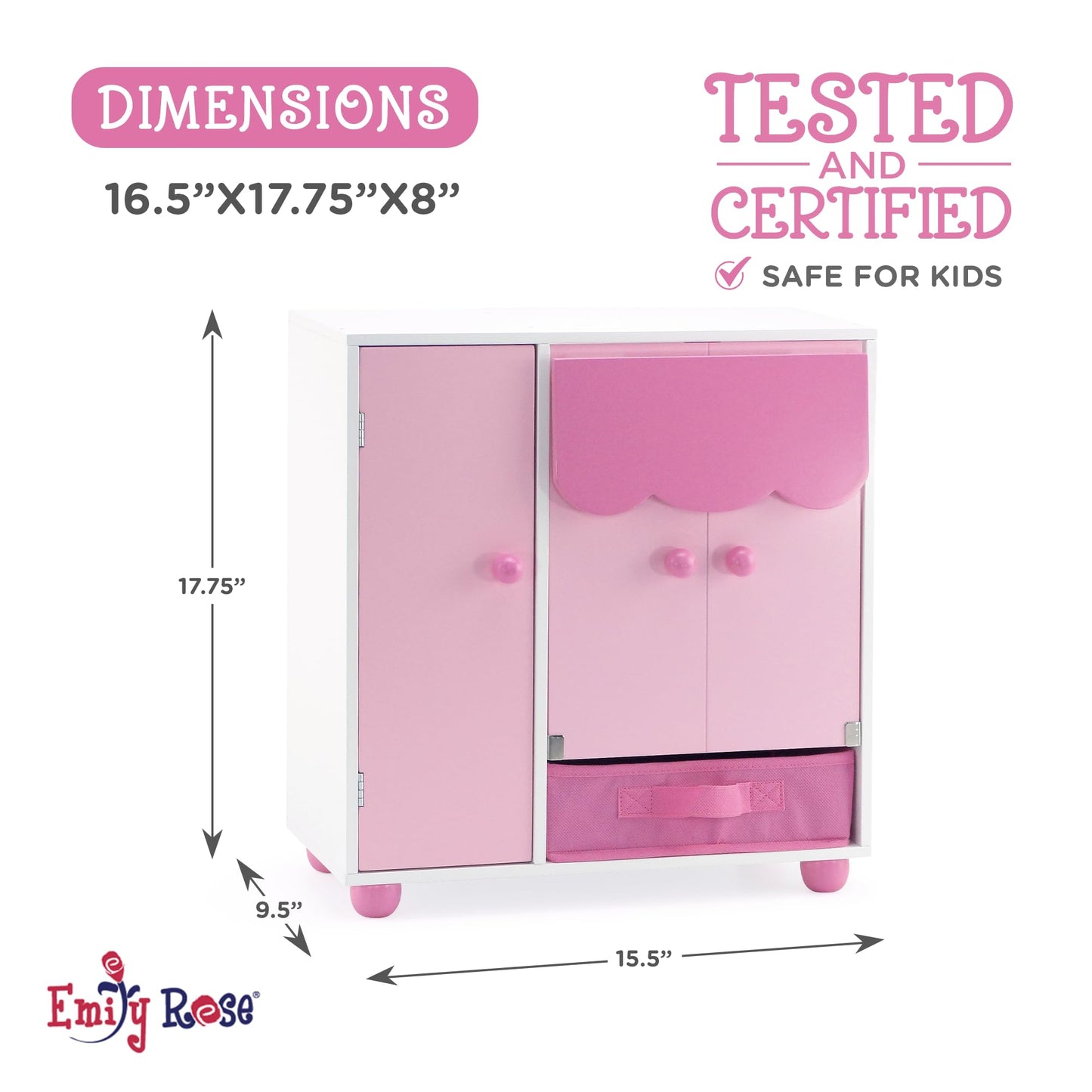 Emily Rose 18" Doll Furniture Murphy Bed & Closet Set w/Hangers & Storage