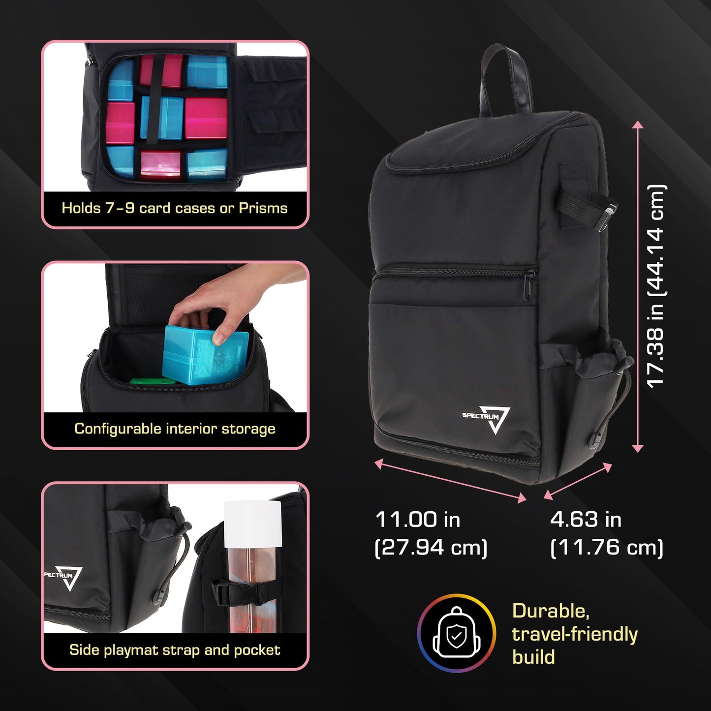 BCW Spectrum TCG Backpack | Holds 7-9 Prism Deck Cases | Configurable Storage for Cards & Gear | Playmat Strap & Side Pocket | Durable &