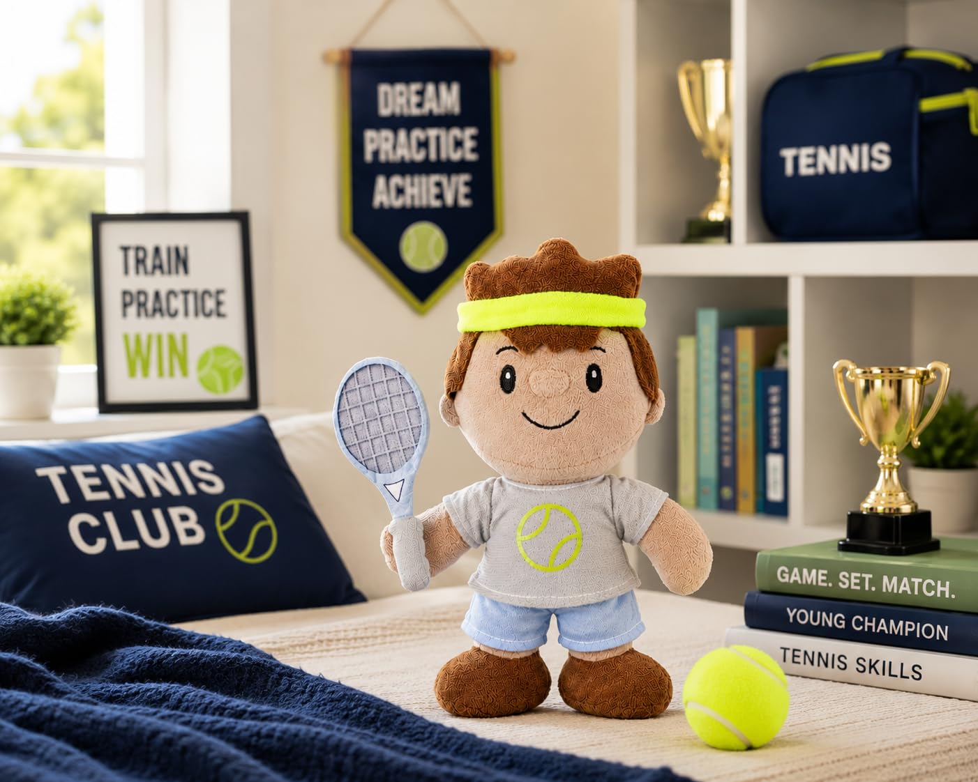 Olivia Martini Tennis Plush Toy for Kids - 10 Inch Sports Player Stuffed Animal, for Boys, Girls & Tennis Lovers, Soft Plush Doll for Bedroom Decor
