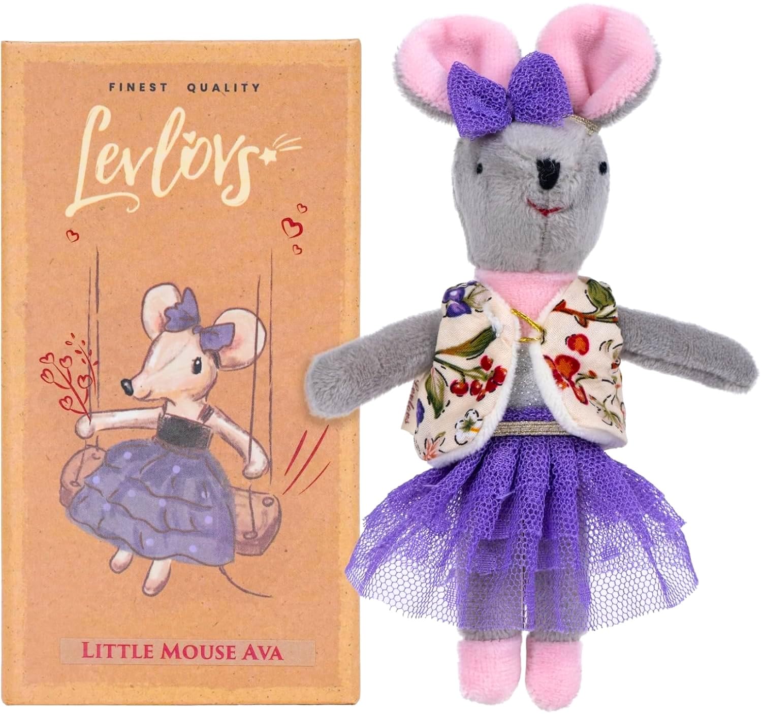 LEVLOVS Mouse in a Box Birthday Mouse Baby Mice in a Cheese Box Baby Registry Gift Birthday Gift Designer Doll